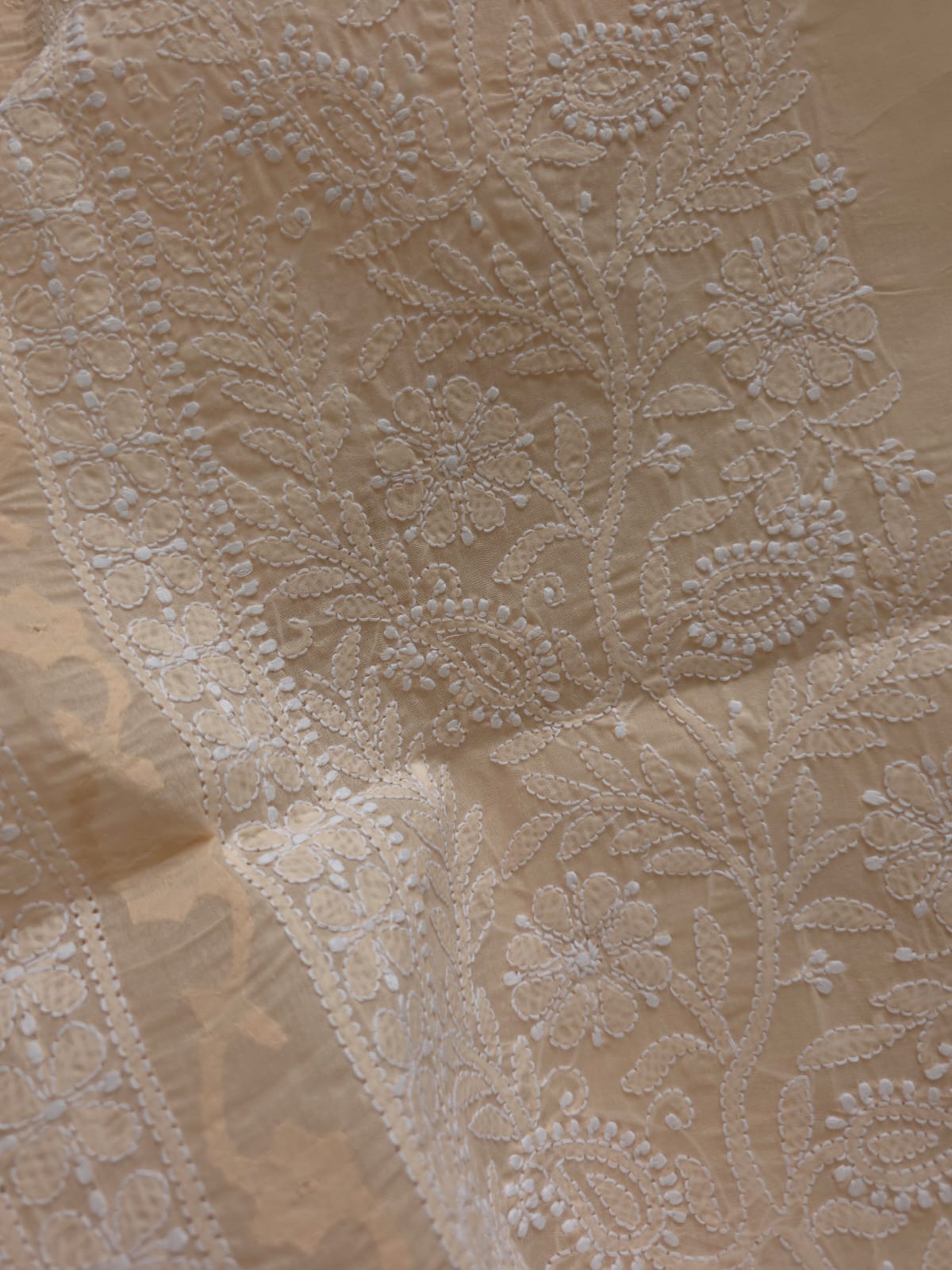 Pastel Peach Cotton Kurta fabric with Chikankari and Daraz