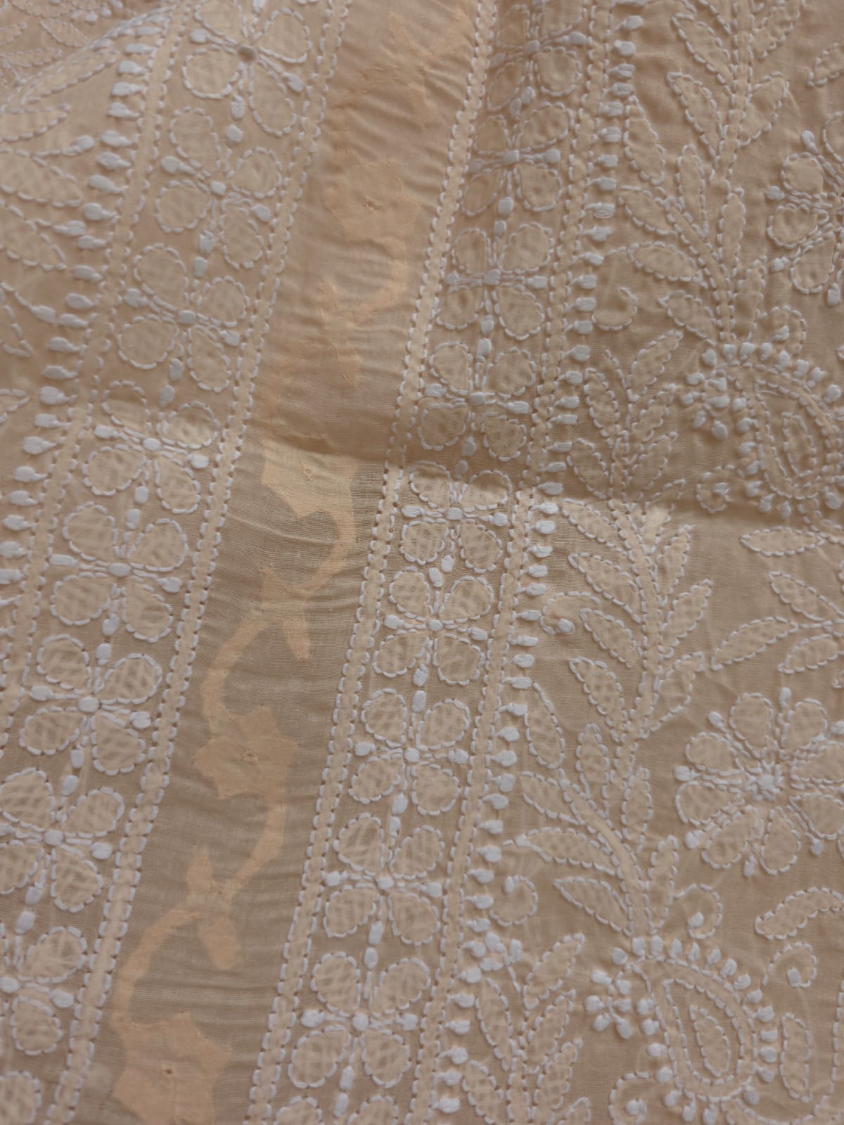 Pastel Peach Cotton Kurta fabric with Chikankari and Daraz