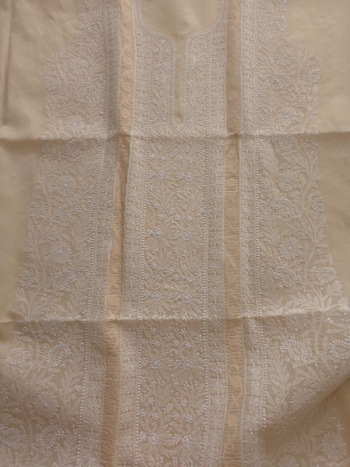 Pastel Peach Cotton Kurta fabric with Chikankari and Daraz