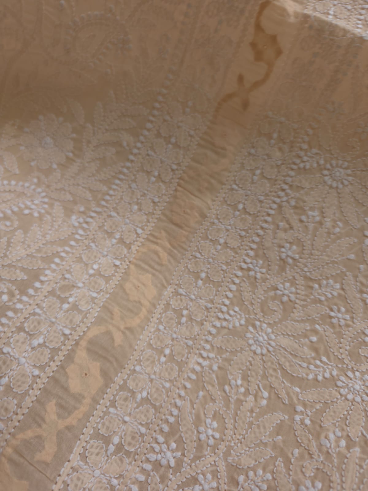 Pastel Peach Cotton Kurta fabric with Chikankari and Daraz