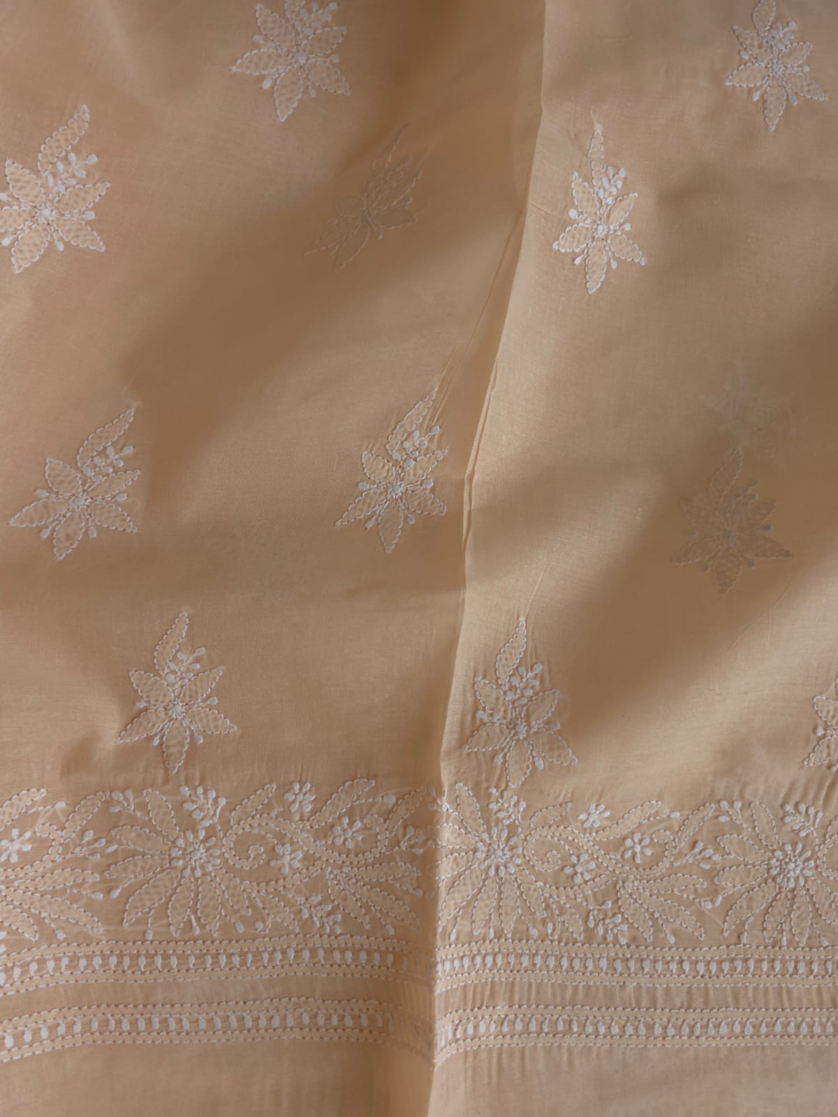 Pastel Peach Cotton Kurta fabric with Chikankari and Daraz