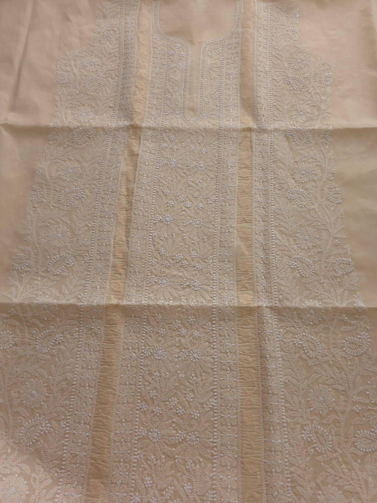 Pastel Peach Cotton Kurta fabric with Chikankari and Daraz