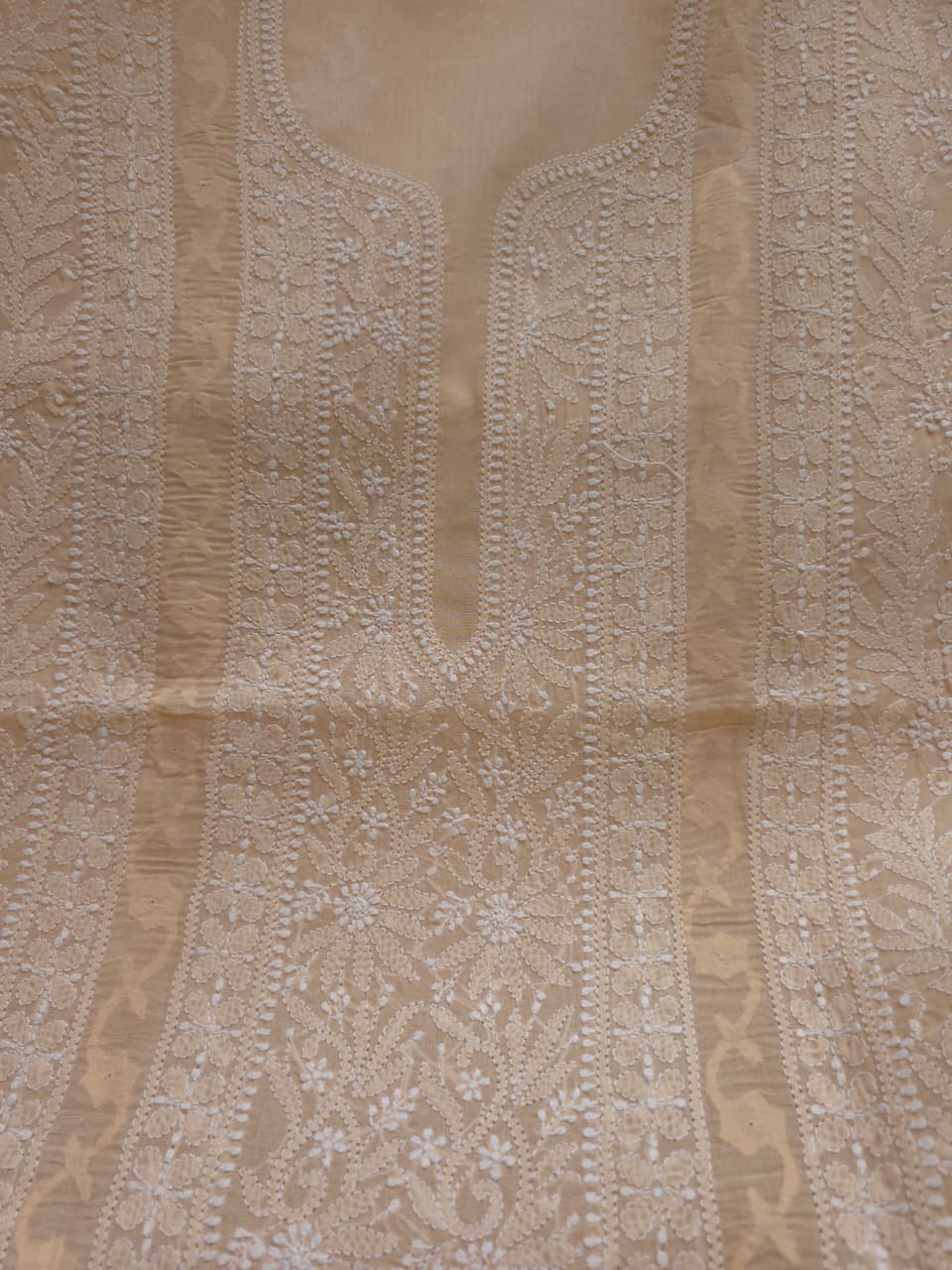 Pastel Peach Cotton Kurta fabric with Chikankari and Daraz