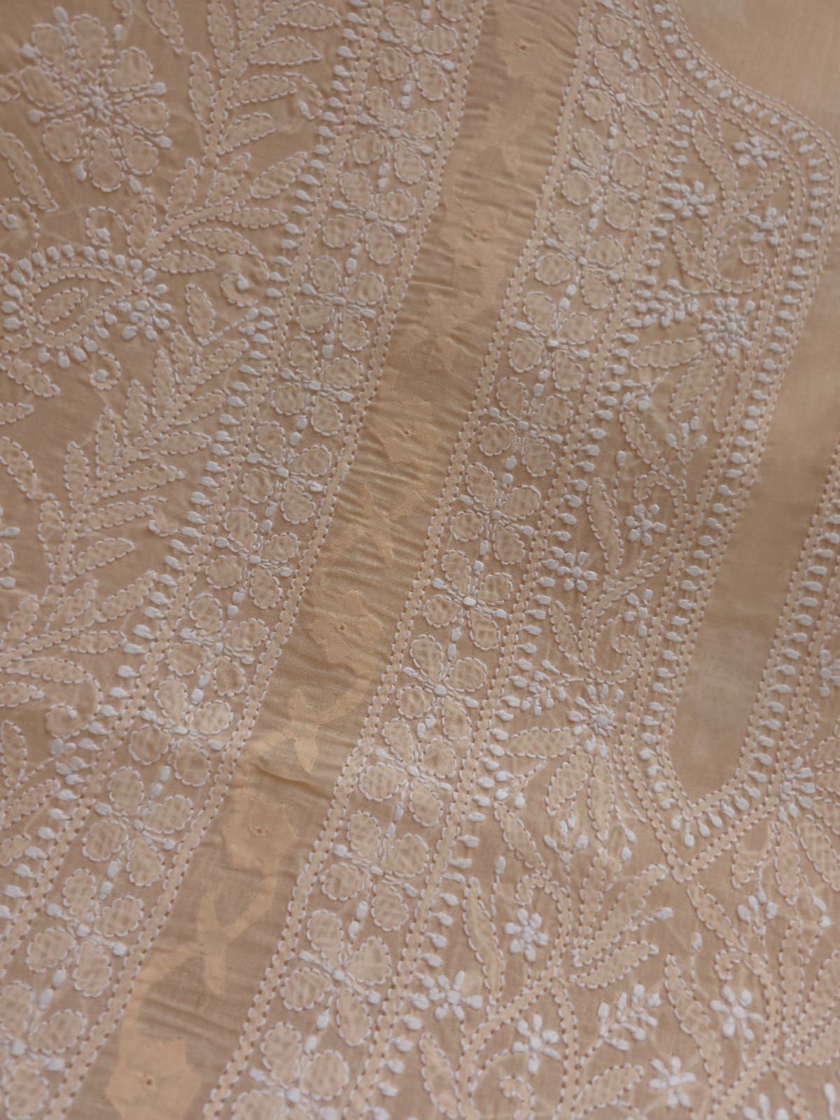 Pastel Peach Cotton Kurta fabric with Chikankari and Daraz