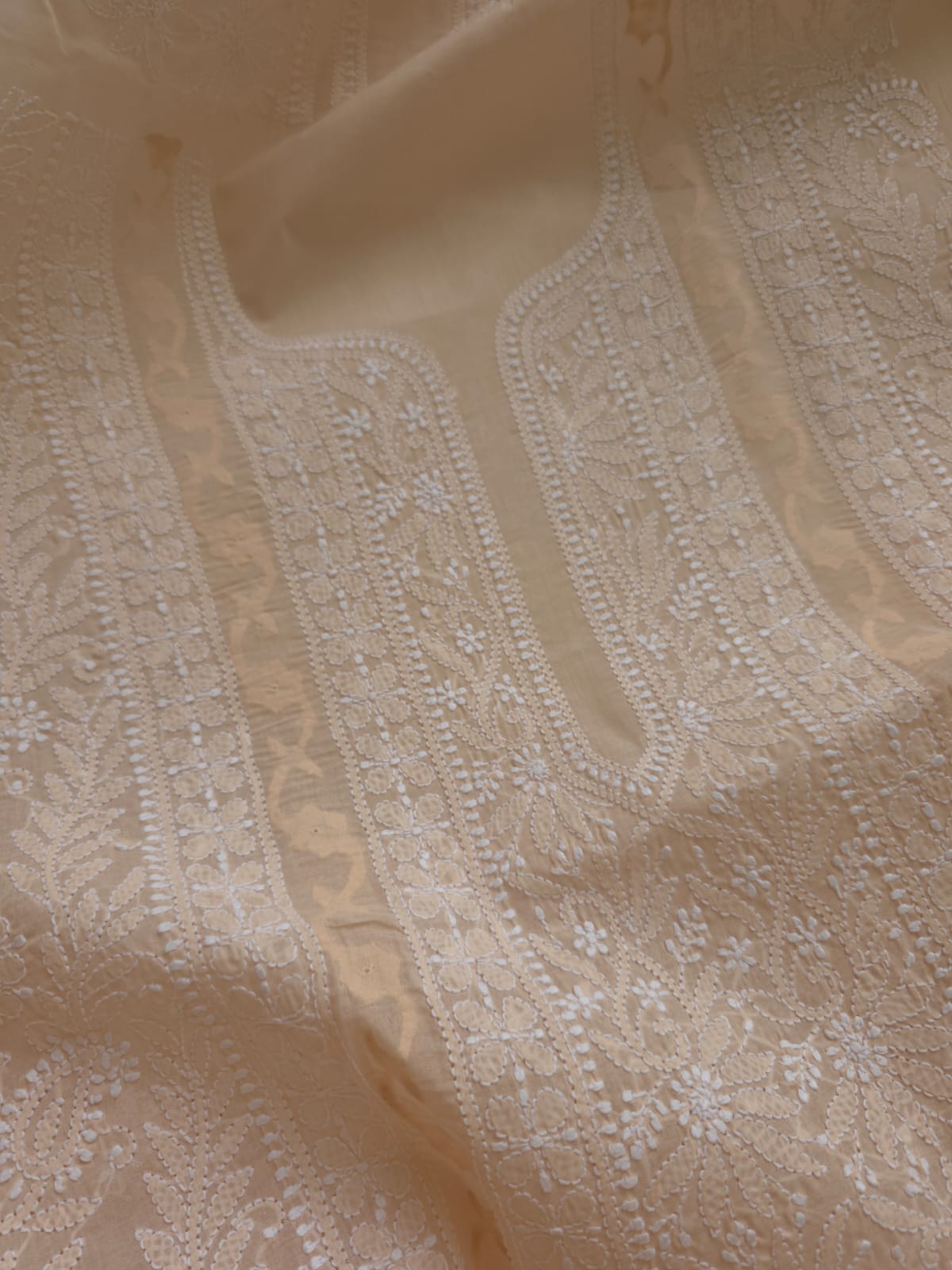 Pastel Peach Cotton Kurta fabric with Chikankari and Daraz