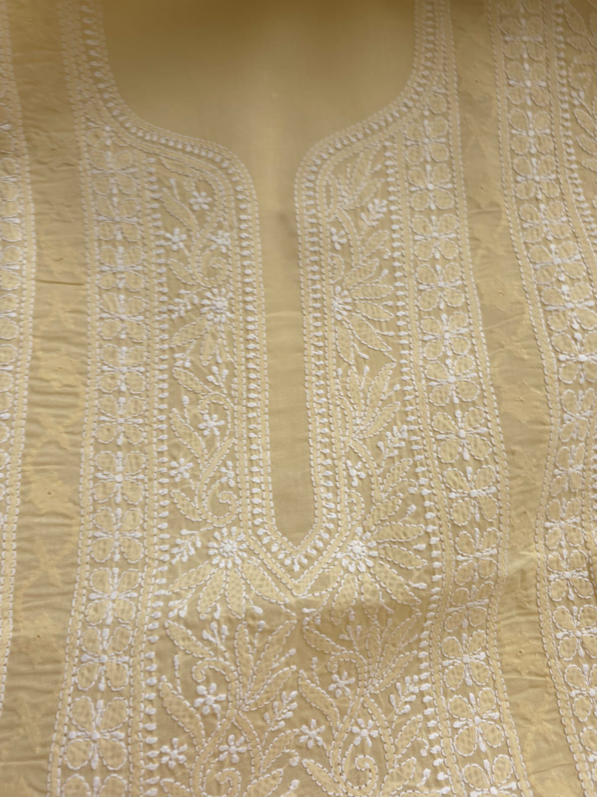 Beige Cotton Kurta fabric with Chikankari and Daraz