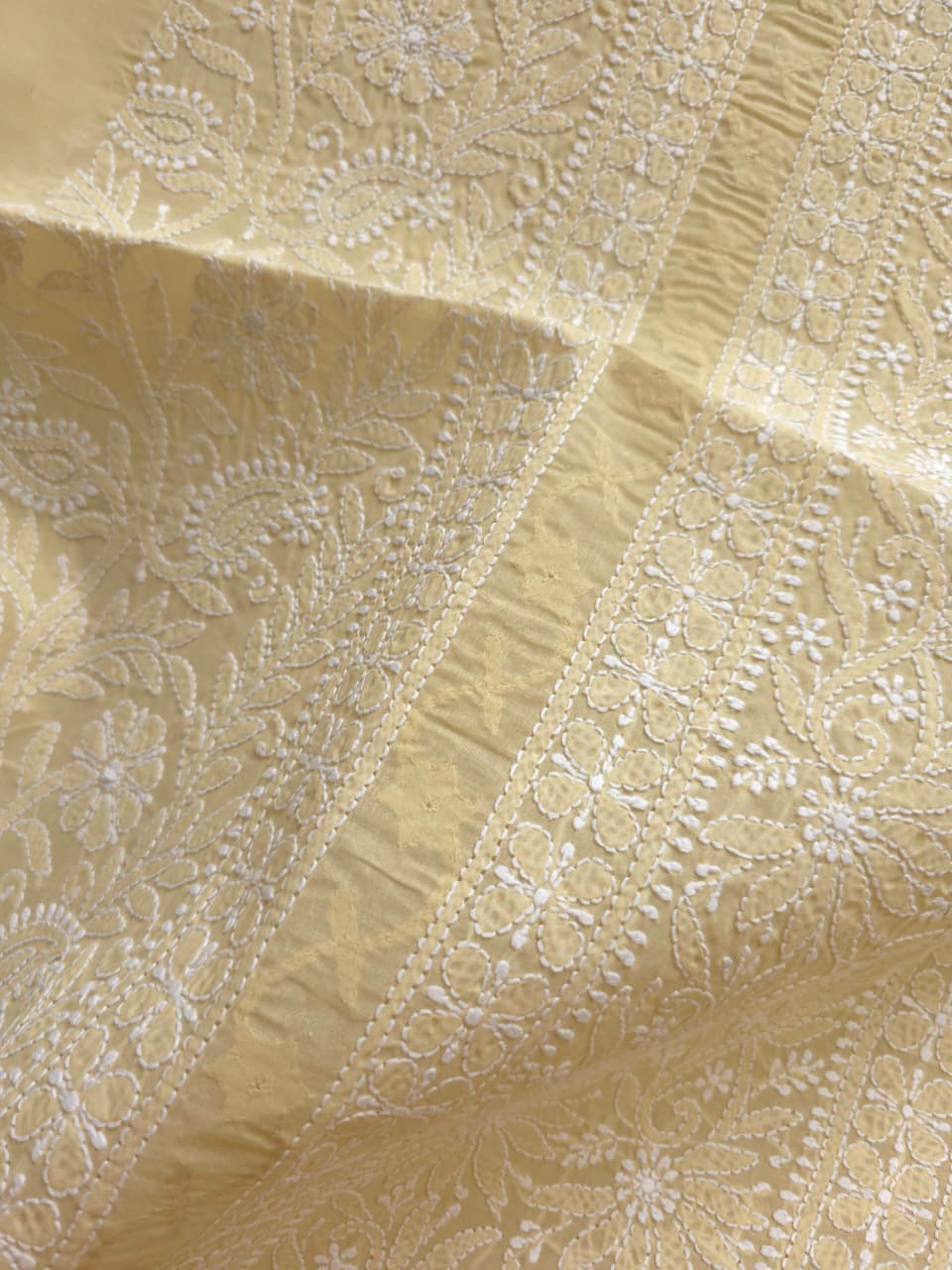 Beige Cotton Kurta fabric with Chikankari and Daraz