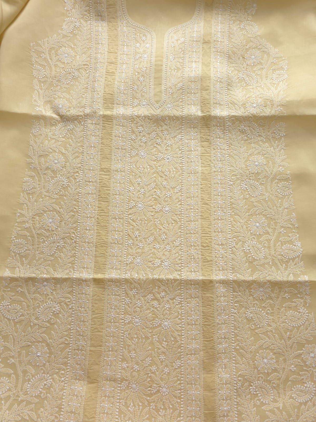 Beige Cotton Kurta fabric with Chikankari and Daraz