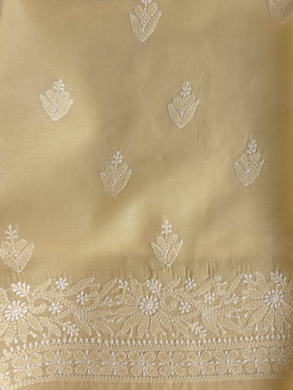 Beige Cotton Kurta fabric with Chikankari and Daraz