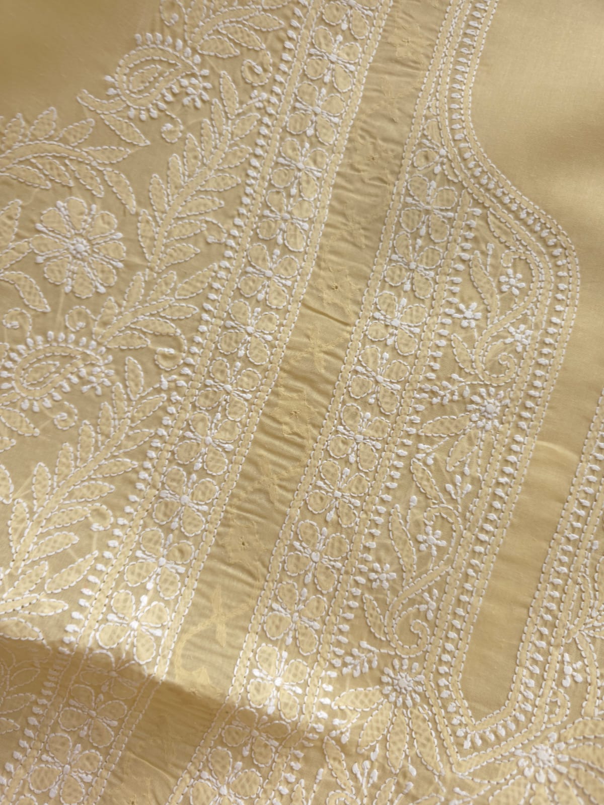 Beige Cotton Kurta fabric with Chikankari and Daraz