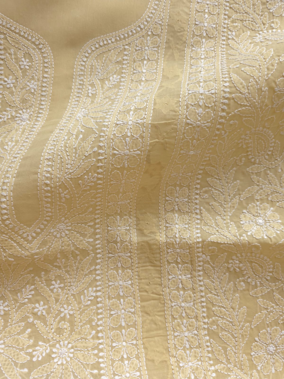 Beige Cotton Kurta fabric with Chikankari and Daraz