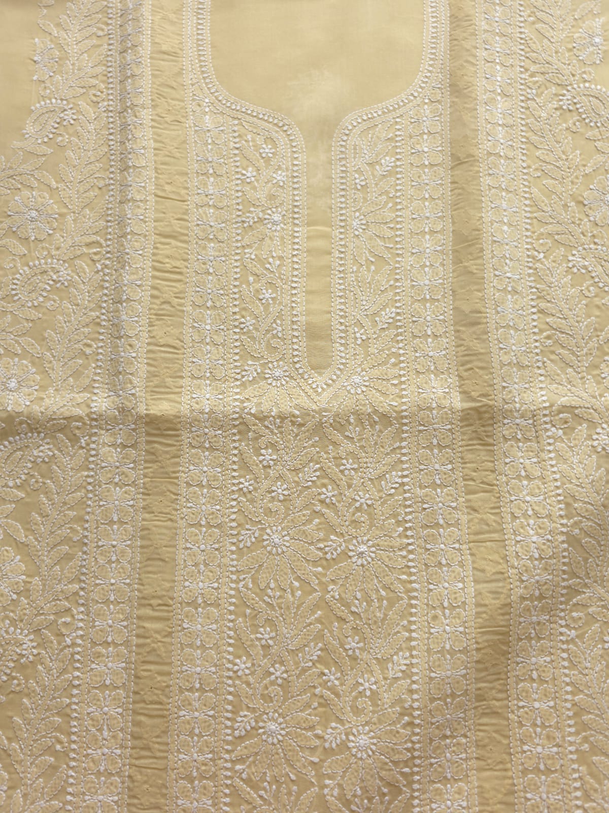 Beige Cotton Kurta fabric with Chikankari and Daraz