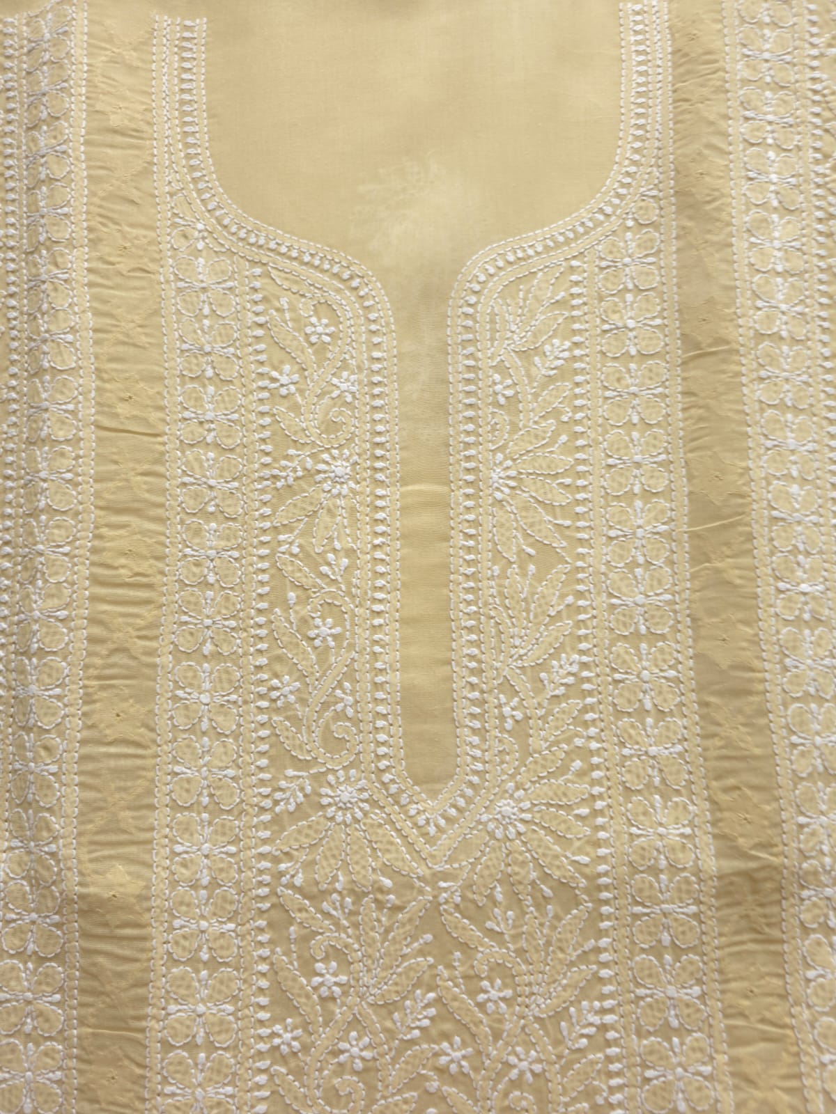 Beige Cotton Kurta fabric with Chikankari and Daraz