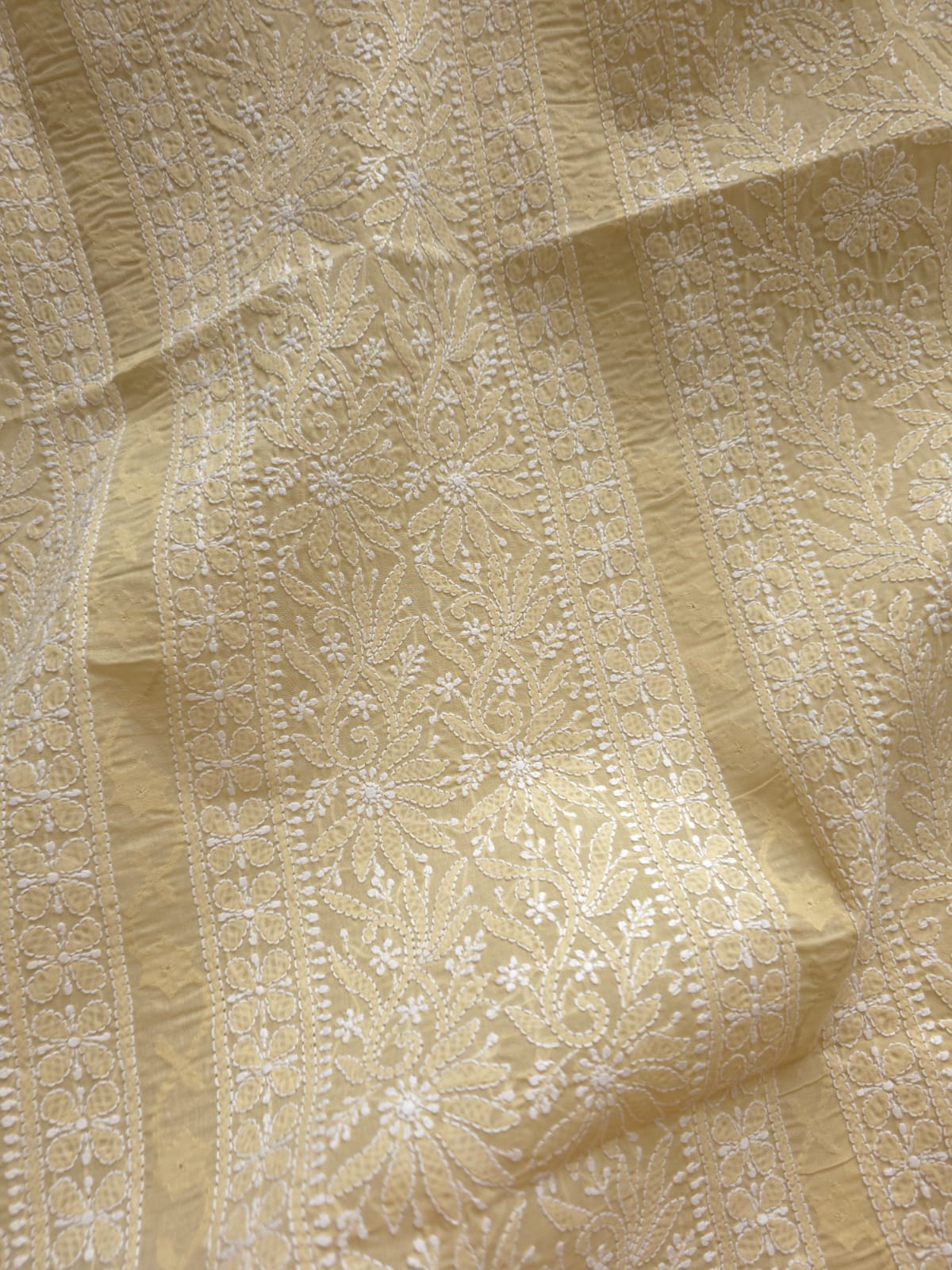 Beige Cotton Kurta fabric with Chikankari and Daraz