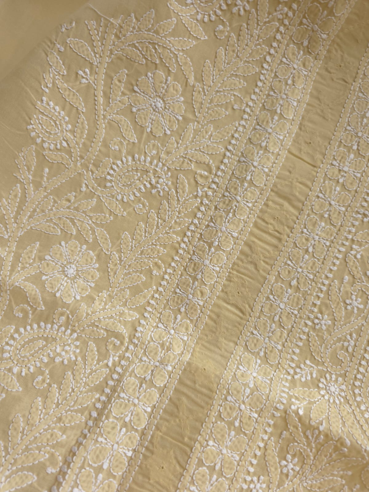 Beige Cotton Kurta fabric with Chikankari and Daraz
