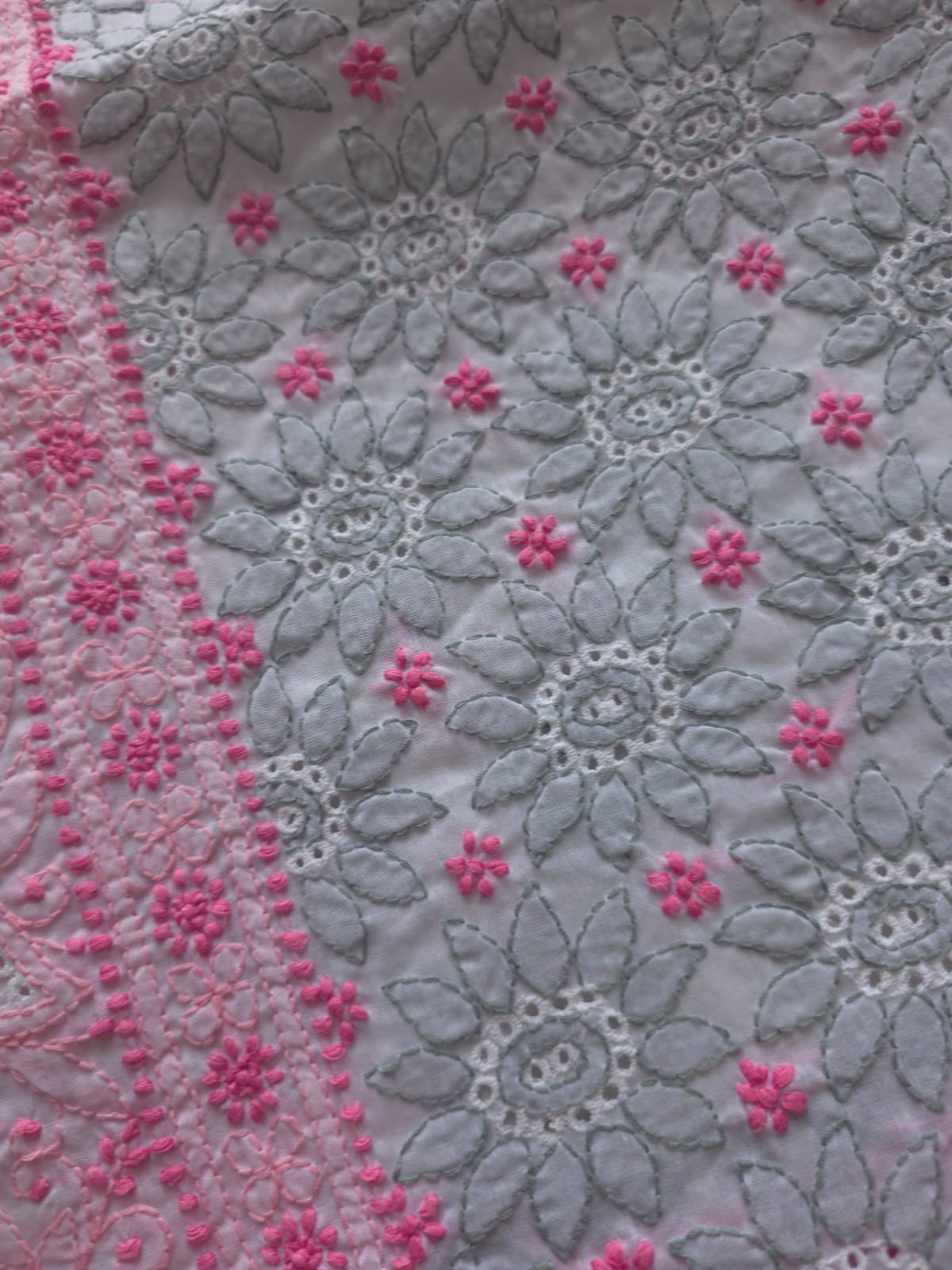 White Designer Full suit with Contrast color very fine chikankari