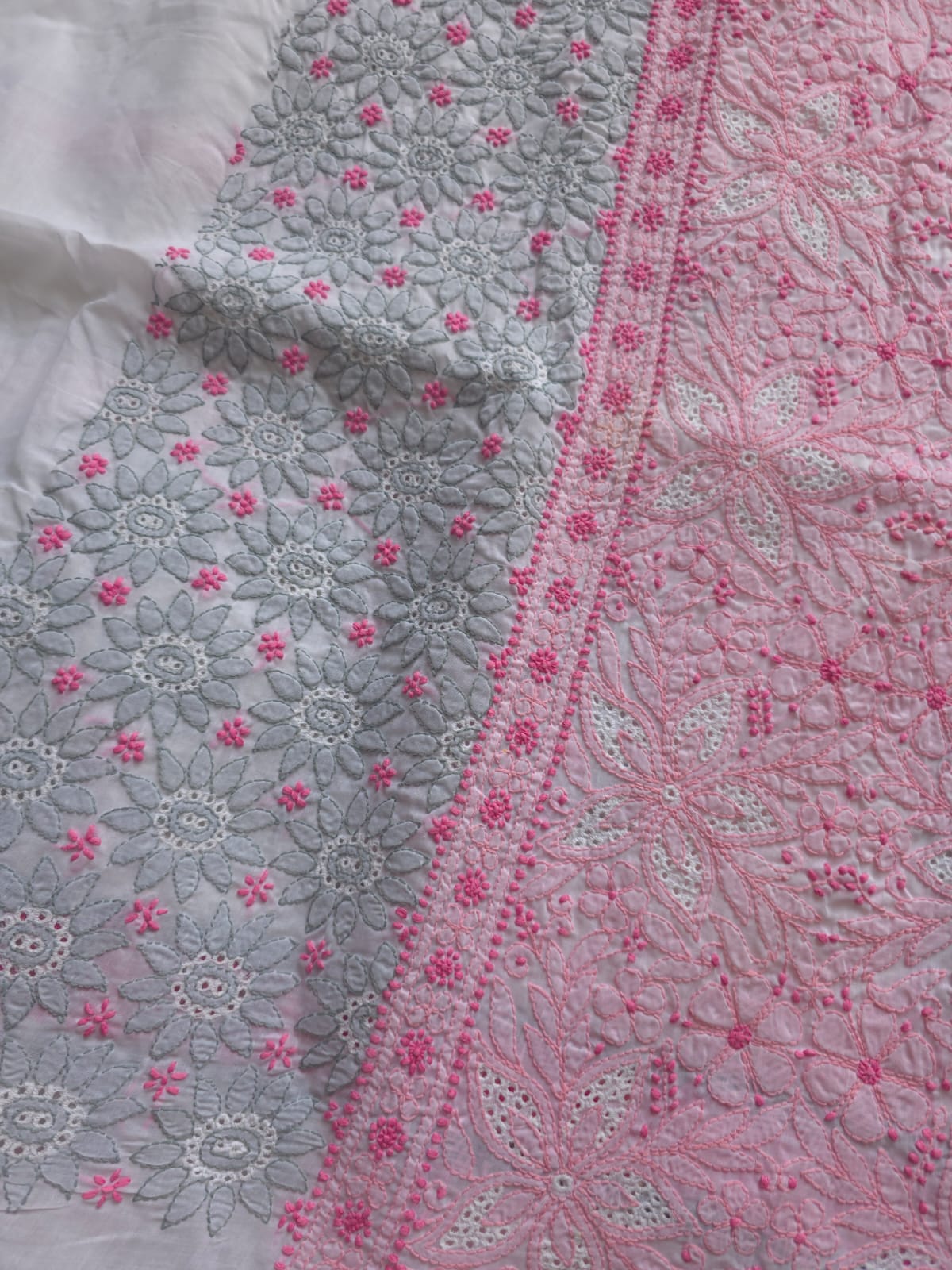 White Designer Full suit with Contrast color very fine chikankari