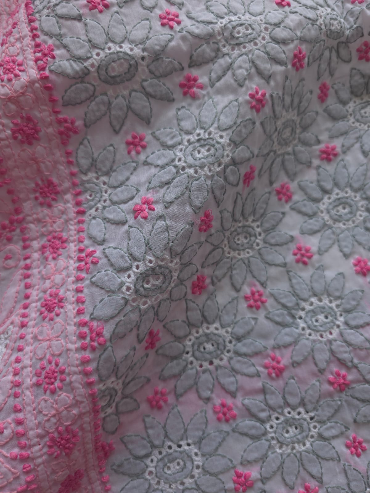 White Designer Full suit with Contrast color very fine chikankari