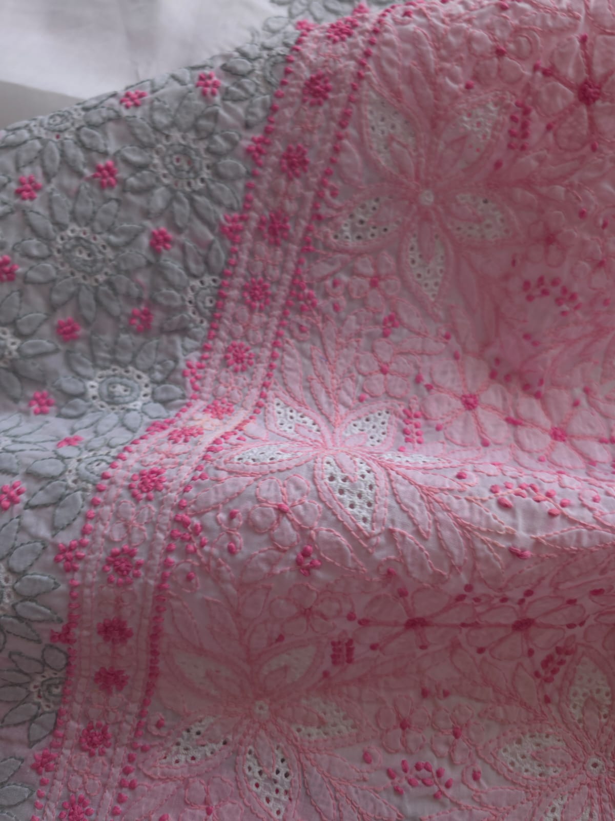 White Designer Full suit with Contrast color very fine chikankari