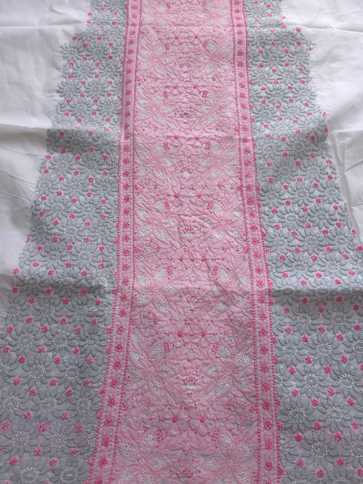 White Designer Full suit with Contrast color very fine chikankari