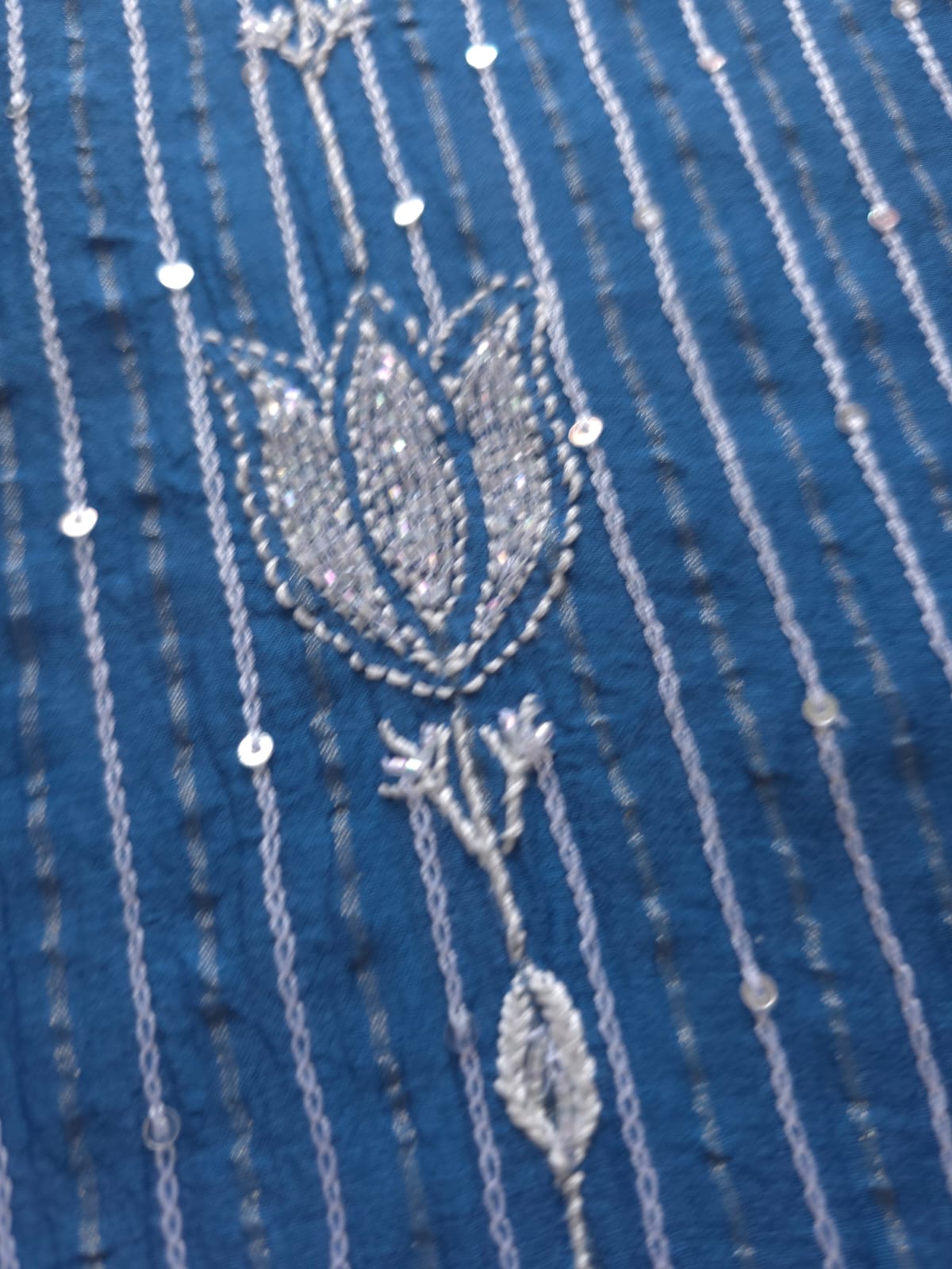 Mul Chanderi Semi Stitched Zari Stripes set with Chikan work embellishments