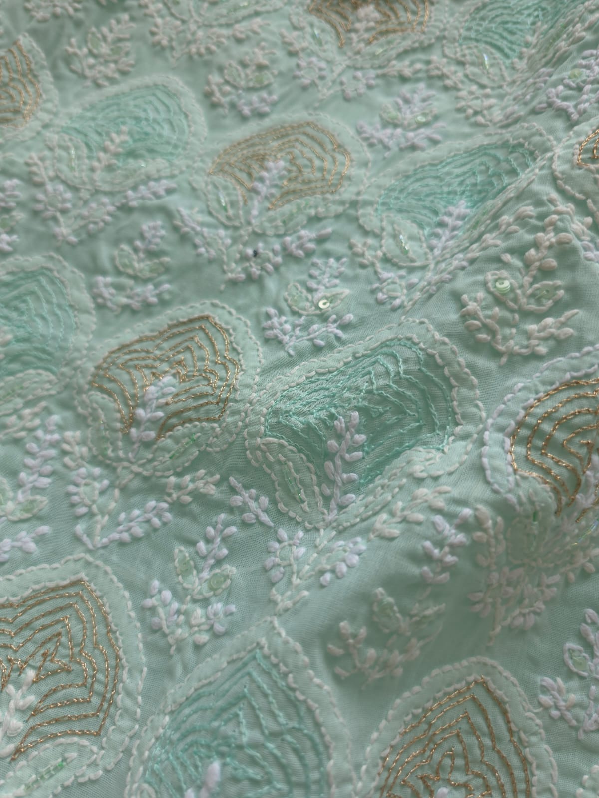 Sea Green Cotton Full suit with Aari and Kasab Work