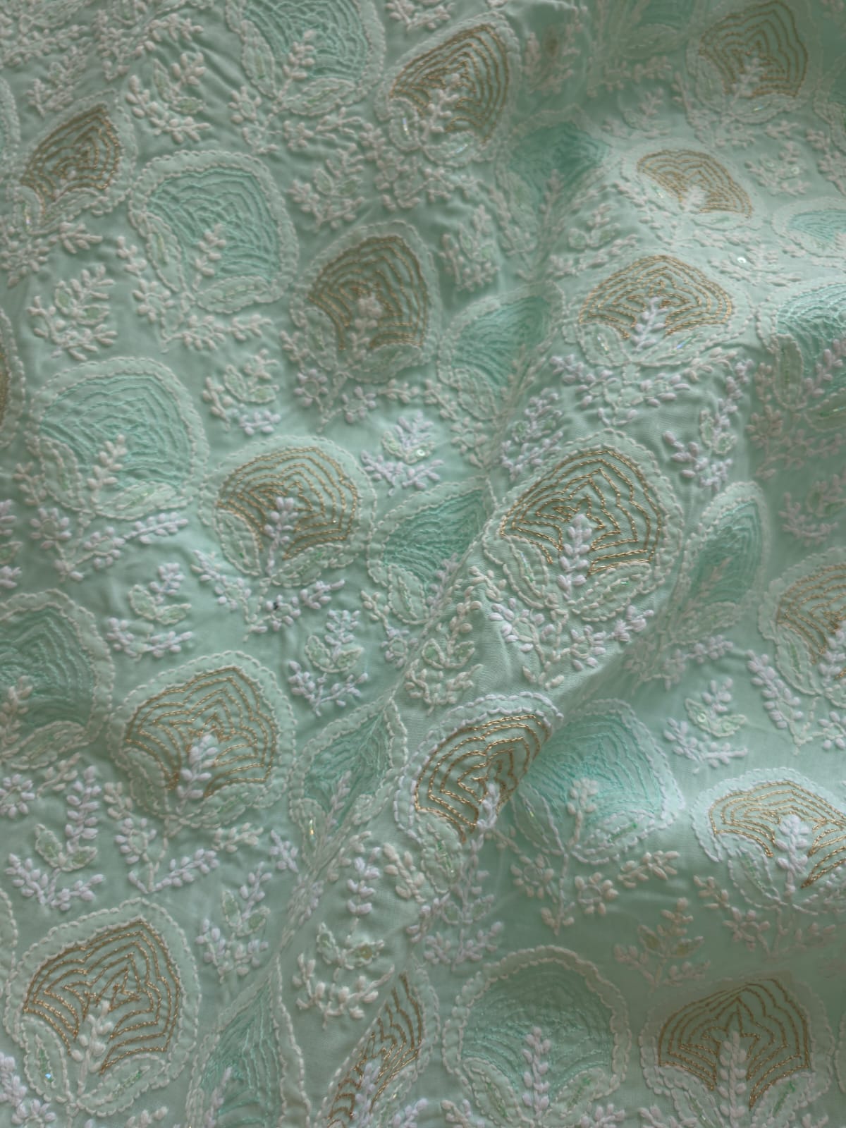 Sea Green Cotton Full suit with Aari and Kasab Work