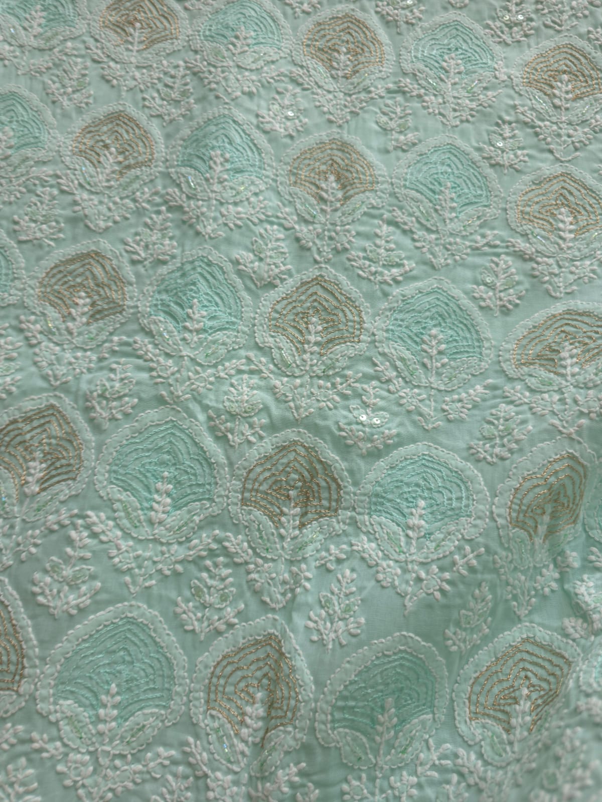 Sea Green Cotton Full suit with Aari and Kasab Work