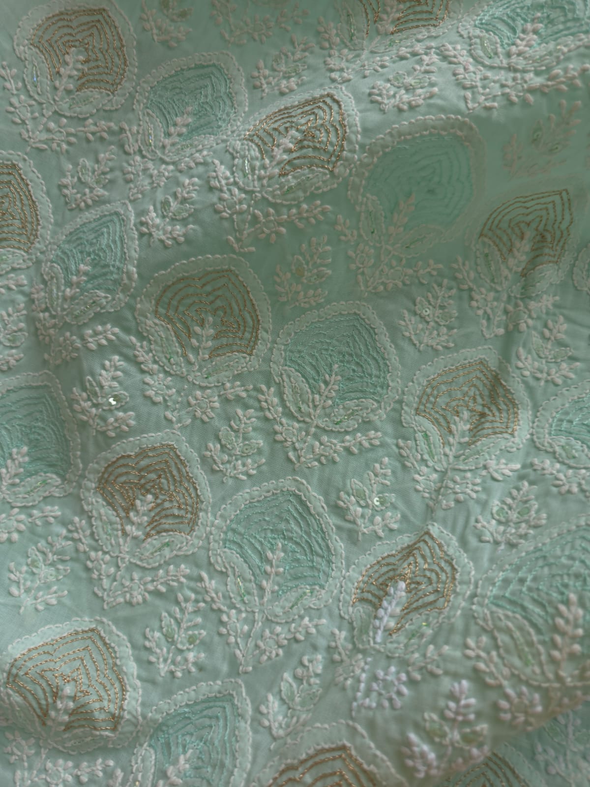 Sea Green Cotton Full suit with Aari and Kasab Work