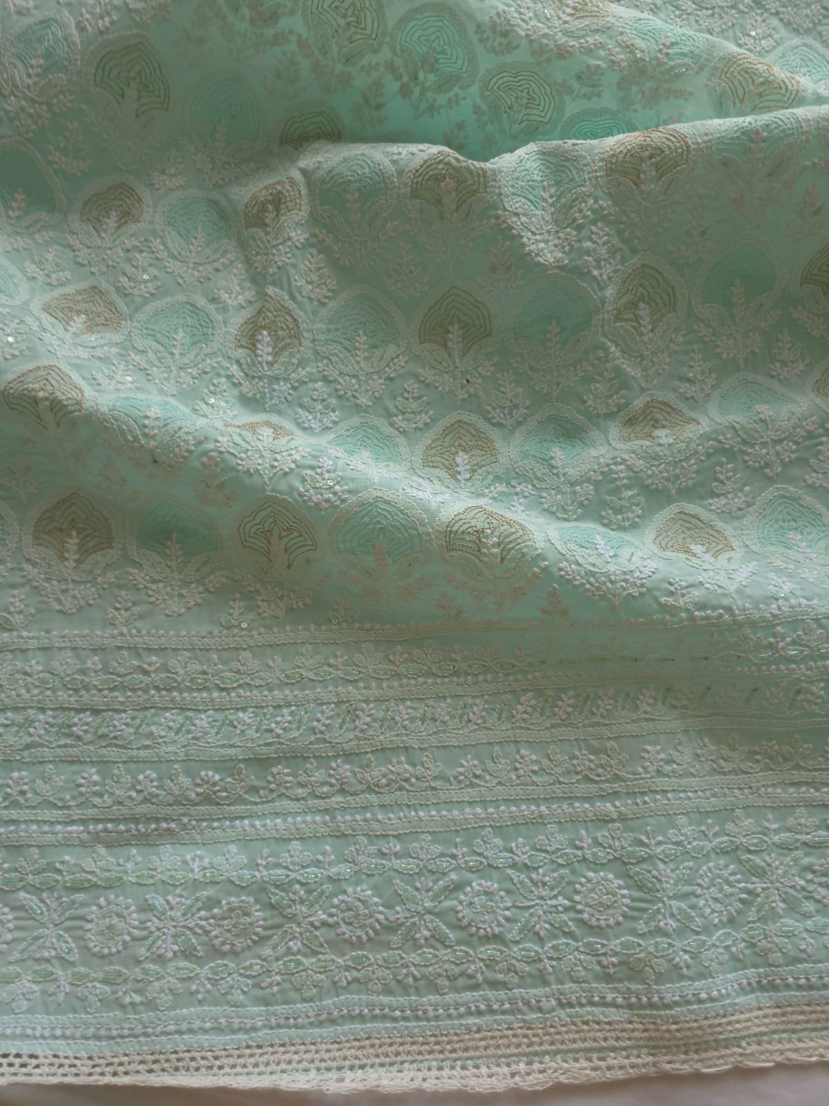 Sea Green Cotton Full suit with Aari and Kasab Work