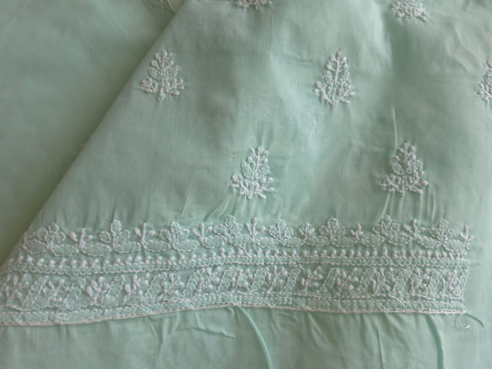 Sea Green Cotton Full suit with Aari and Kasab Work