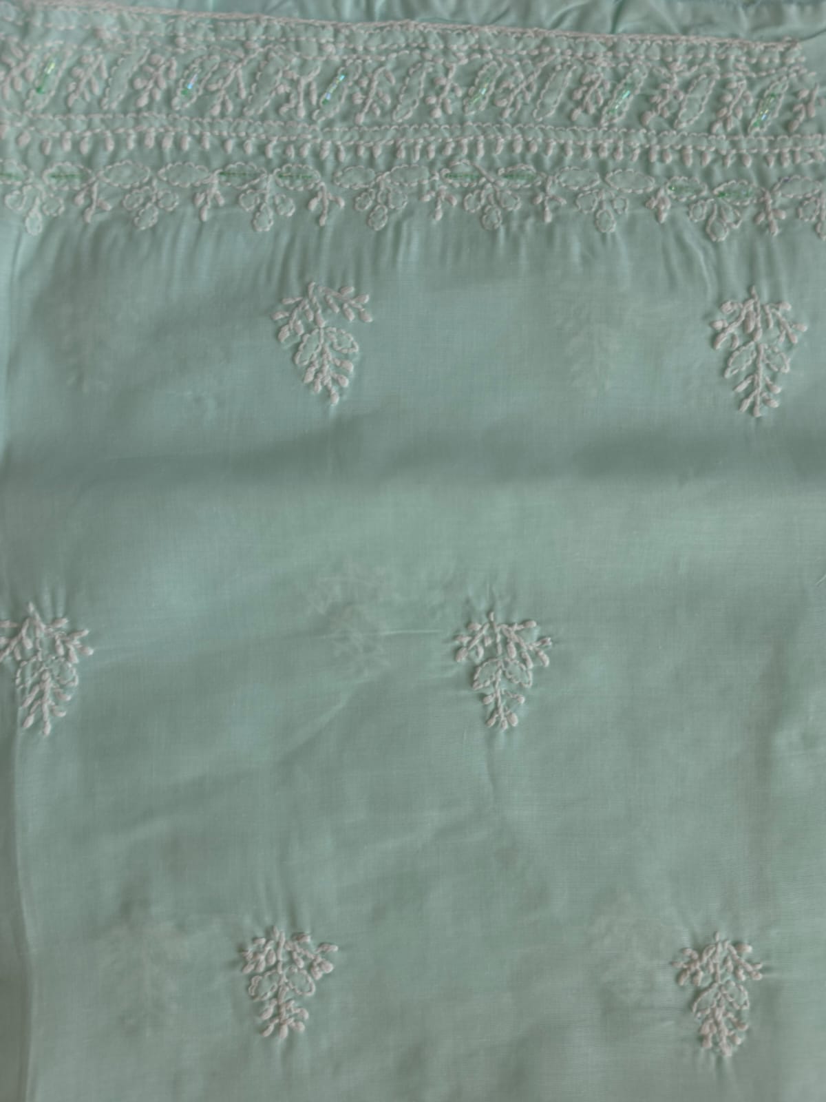 Sea Green Cotton Full suit with Aari and Kasab Work