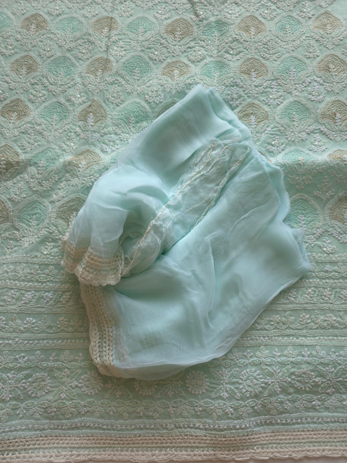 Sea Green Cotton Full suit with Aari and Kasab Work