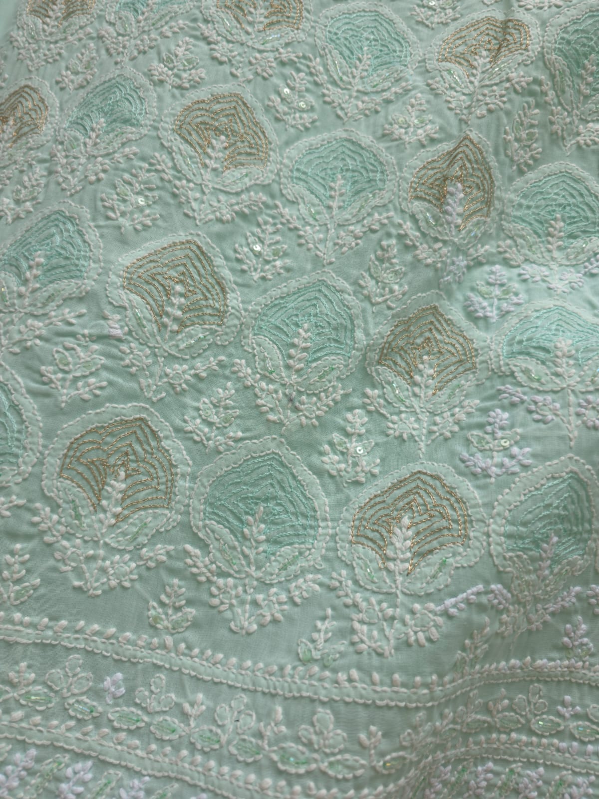 Sea Green Cotton Full suit with Aari and Kasab Work