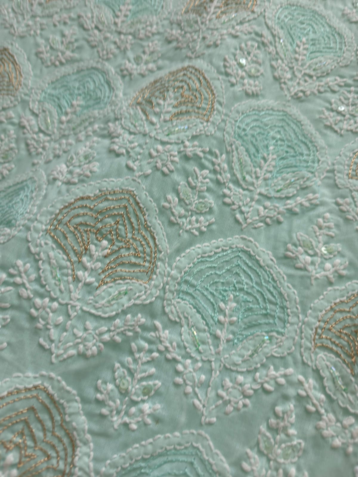 Sea Green Cotton Full suit with Aari and Kasab Work