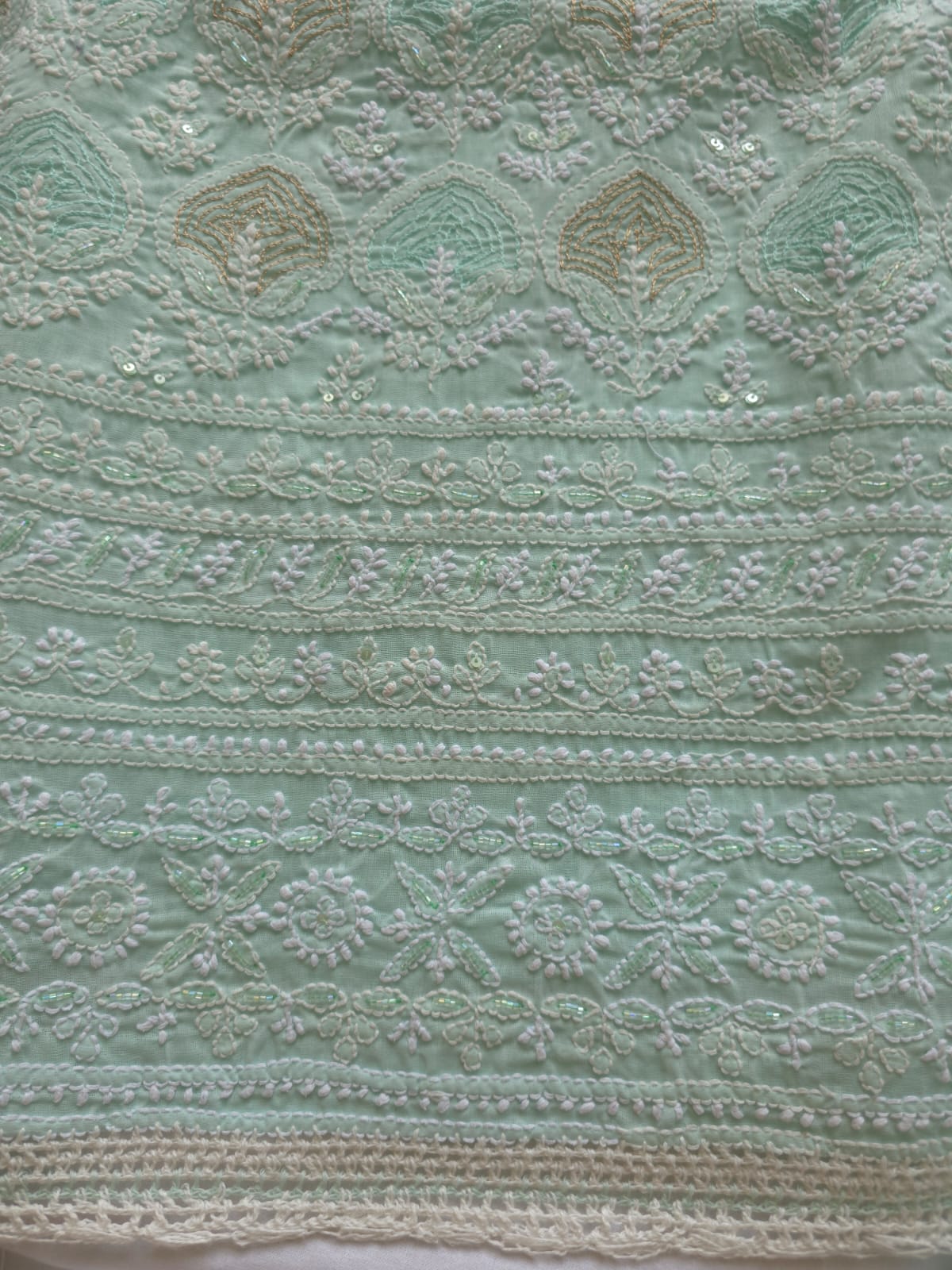 Sea Green Cotton Full suit with Aari and Kasab Work