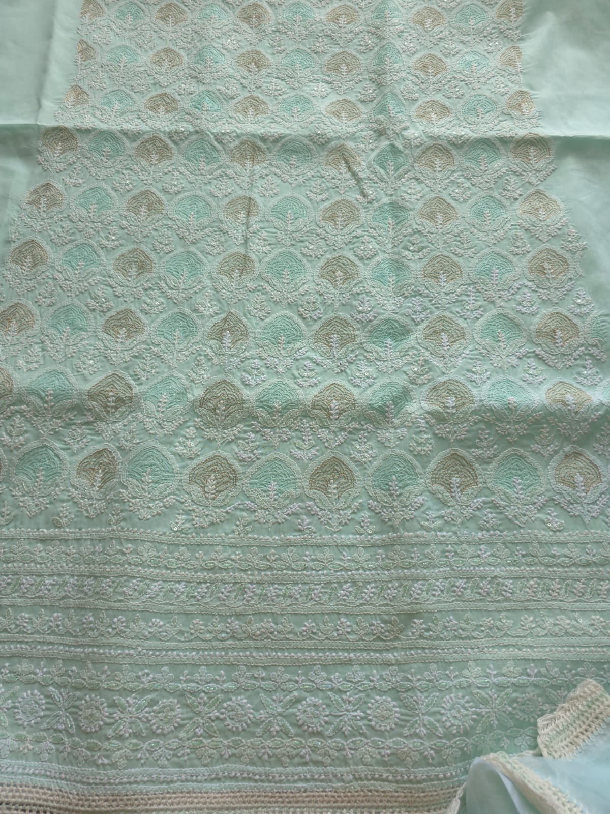 Sea Green Cotton Full suit with Aari and Kasab Work