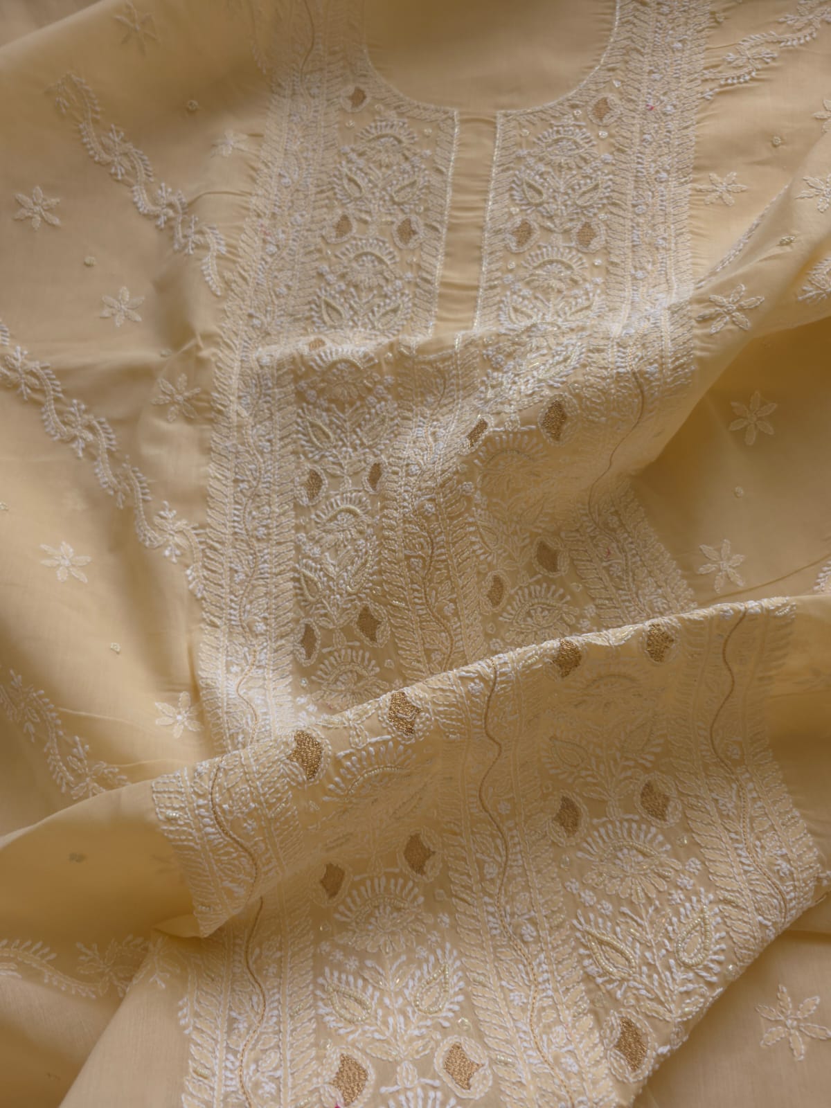 Beige Full suit with beautiful chikankari and add on
