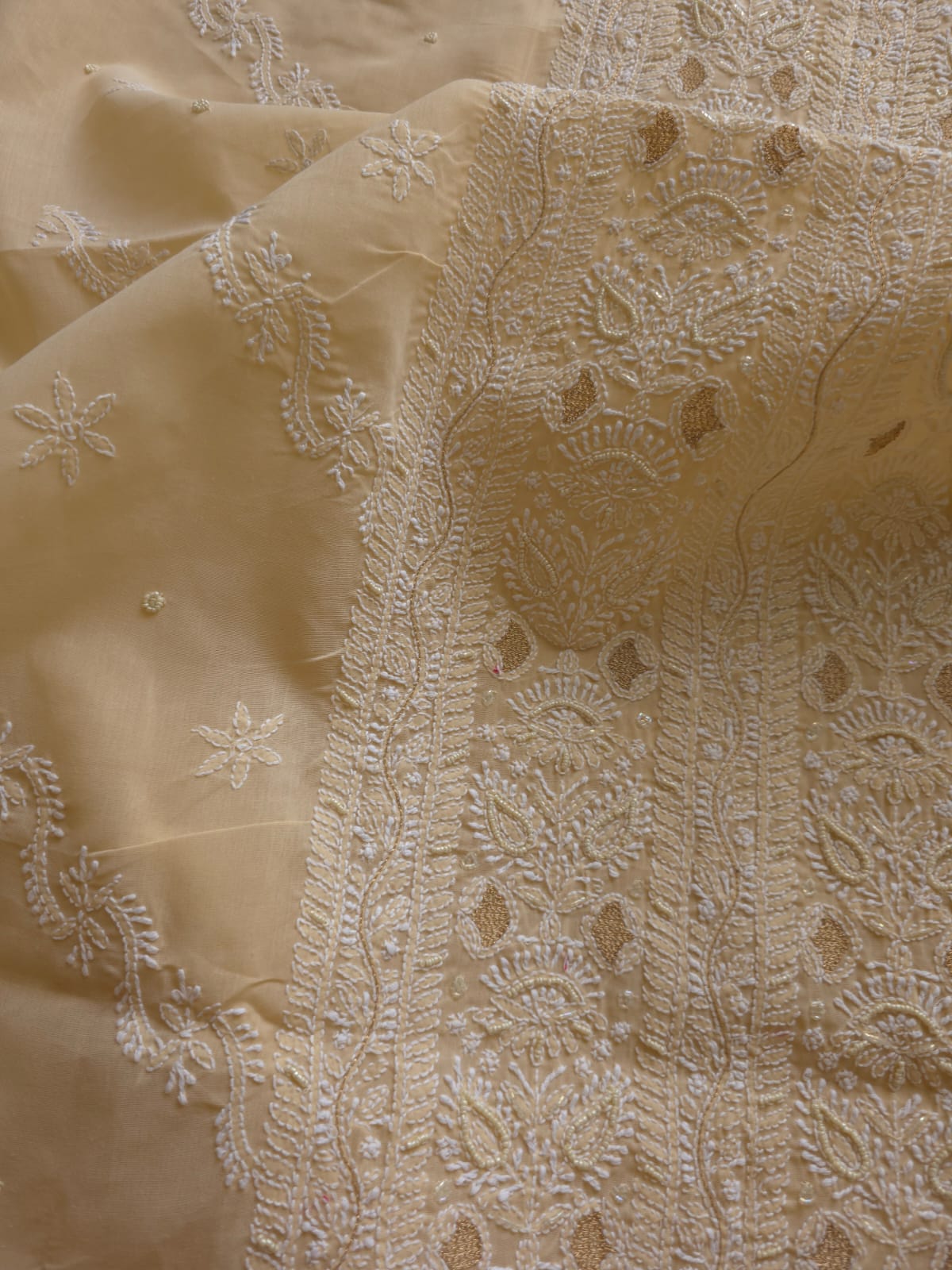 Beige Full suit with beautiful chikankari and add on