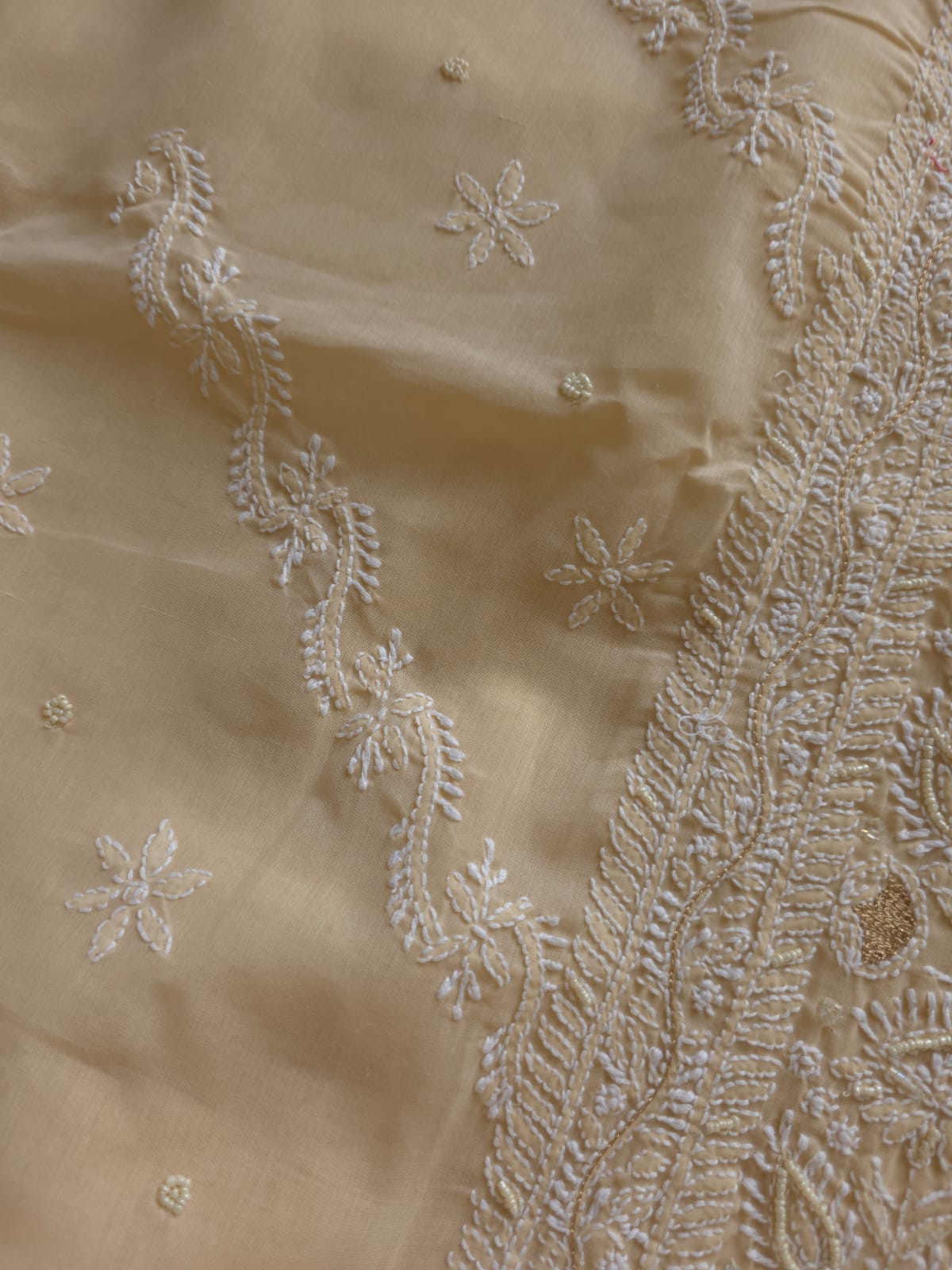 Beige Full suit with beautiful chikankari and add on