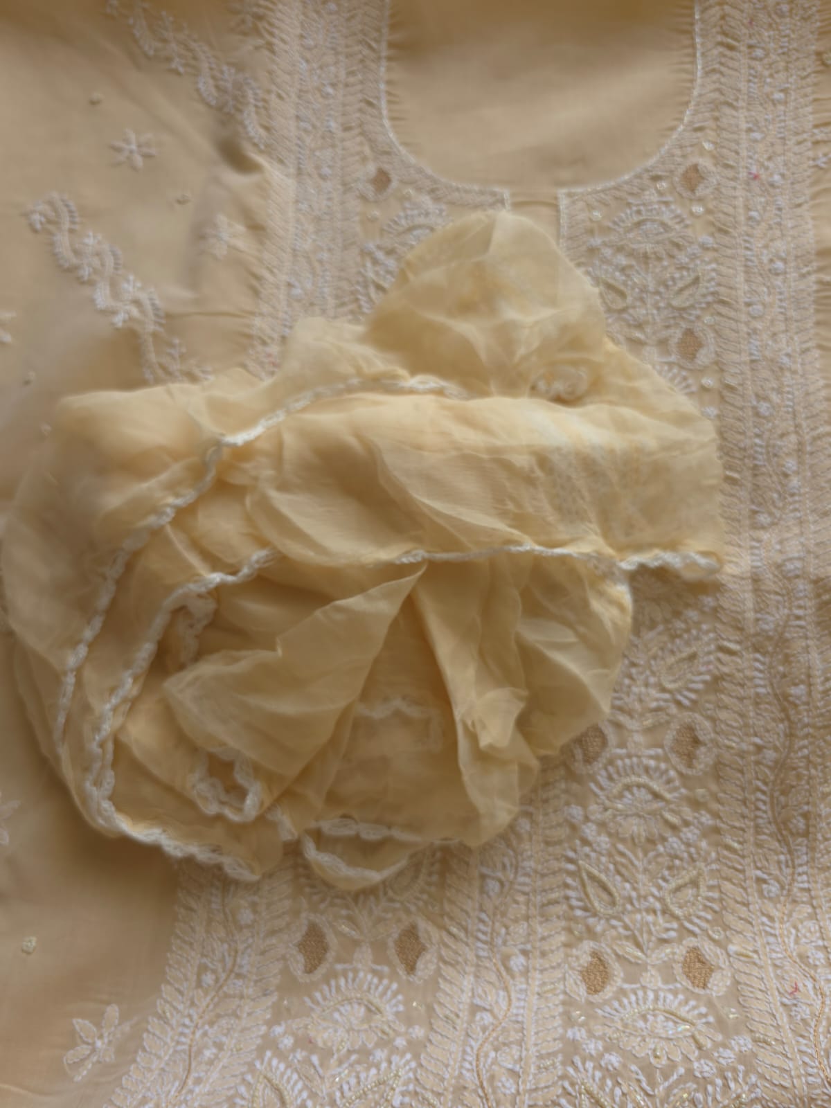 Beige Full suit with beautiful chikankari and add on