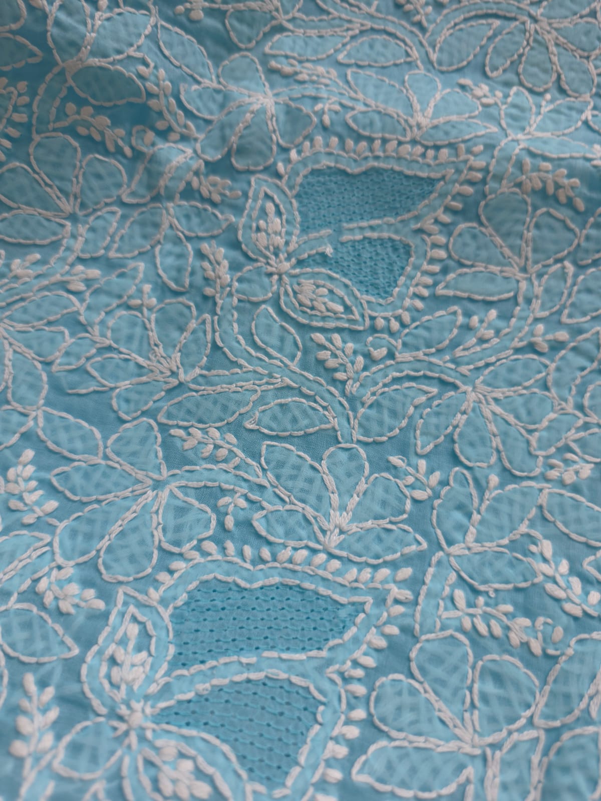 Blue cotton full suit with handwork and jaaliwork