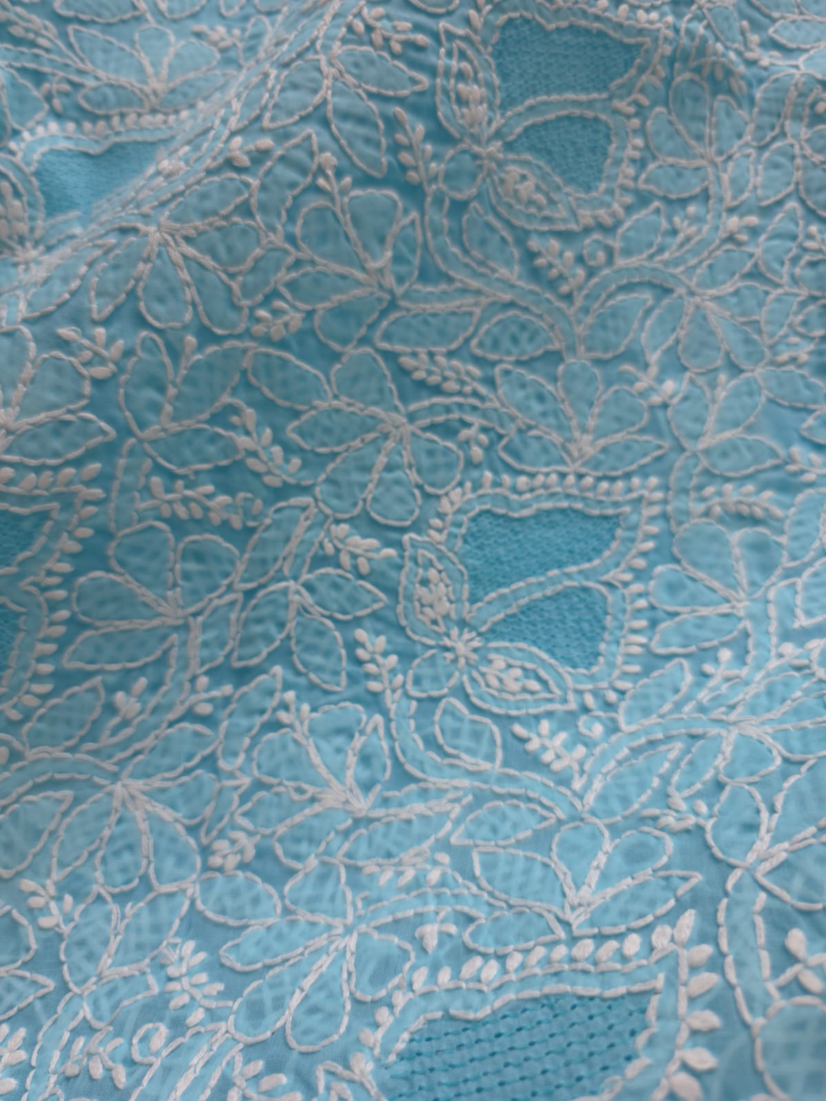 Blue cotton full suit with handwork and jaaliwork