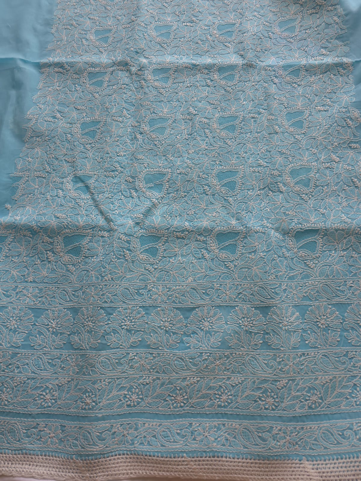 Blue cotton full suit with handwork and jaaliwork
