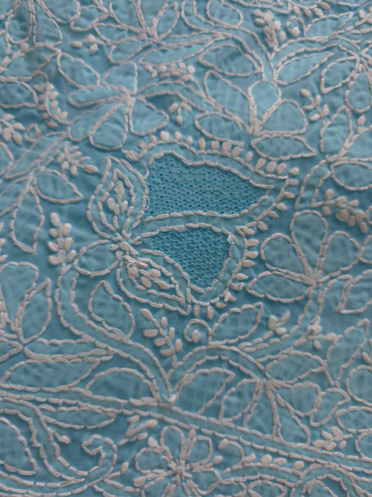 Blue cotton full suit with handwork and jaaliwork