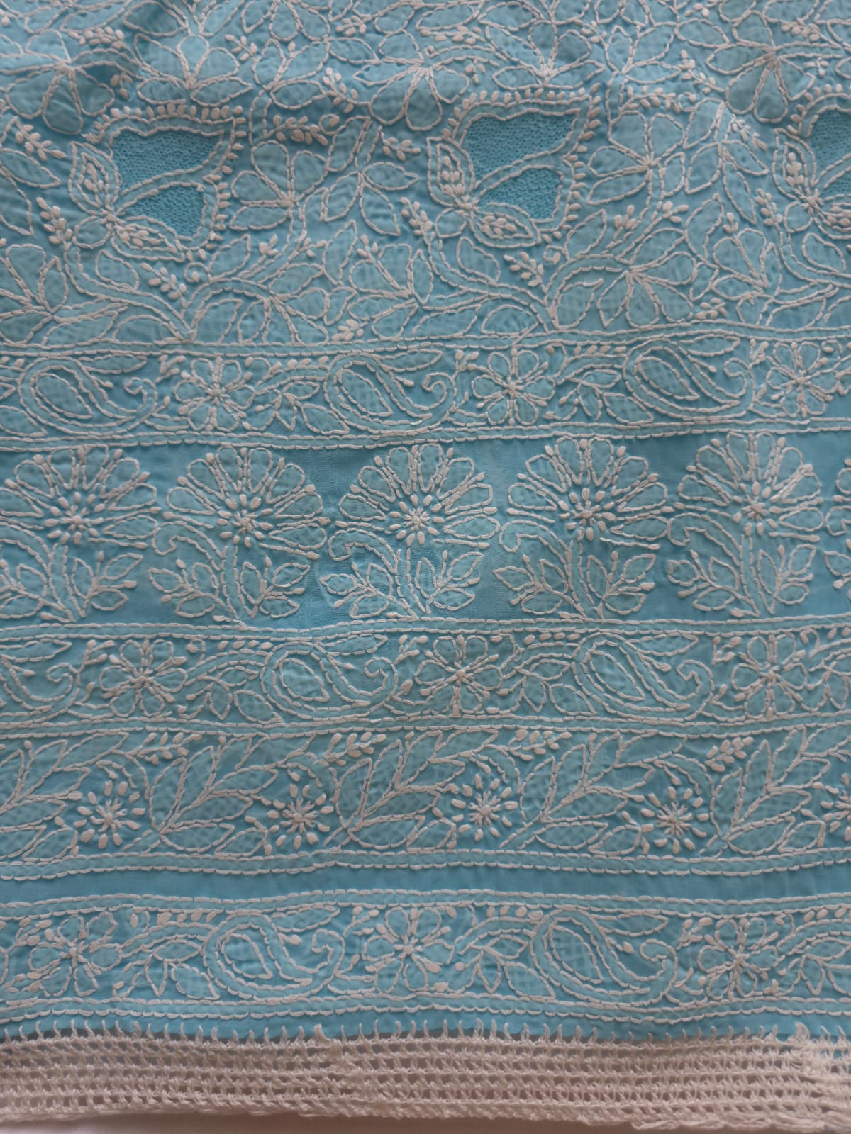 Blue cotton full suit with handwork and jaaliwork