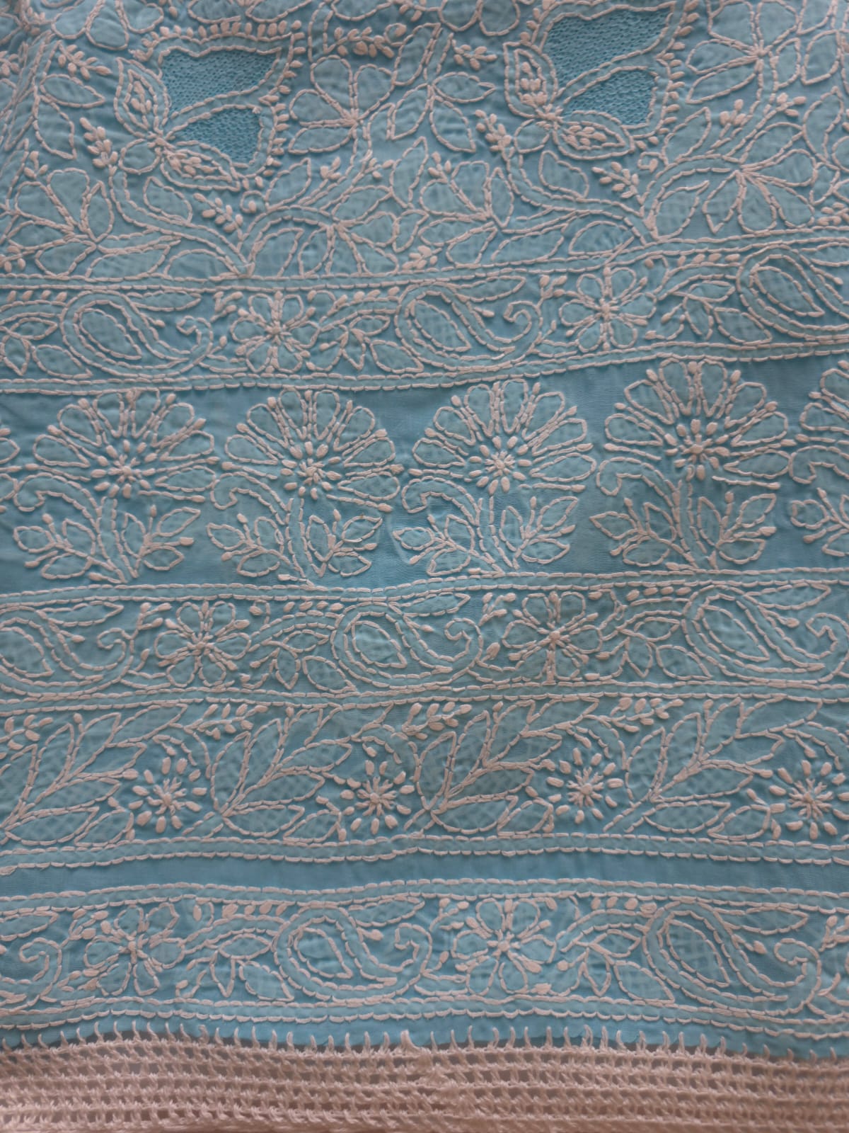 Blue cotton full suit with handwork and jaaliwork