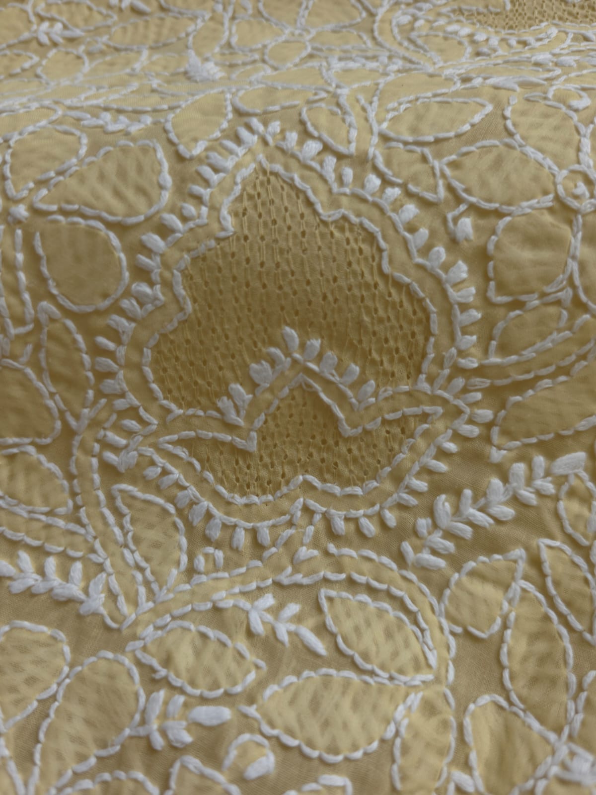 Beige Full suit with fine handwork and intricate Hand knitted Jaaliwork