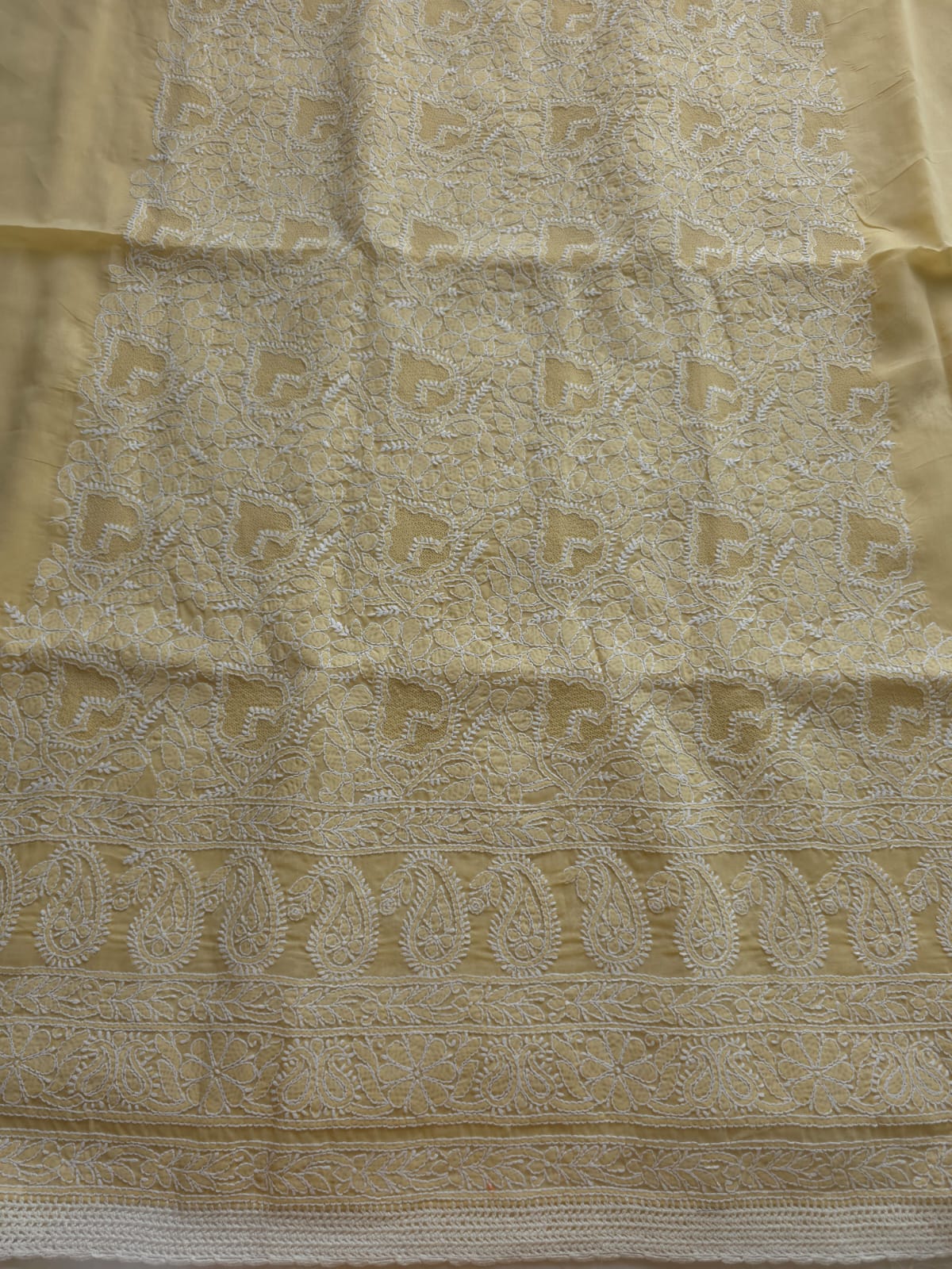 Beige Full suit with fine handwork and intricate Hand knitted Jaaliwork