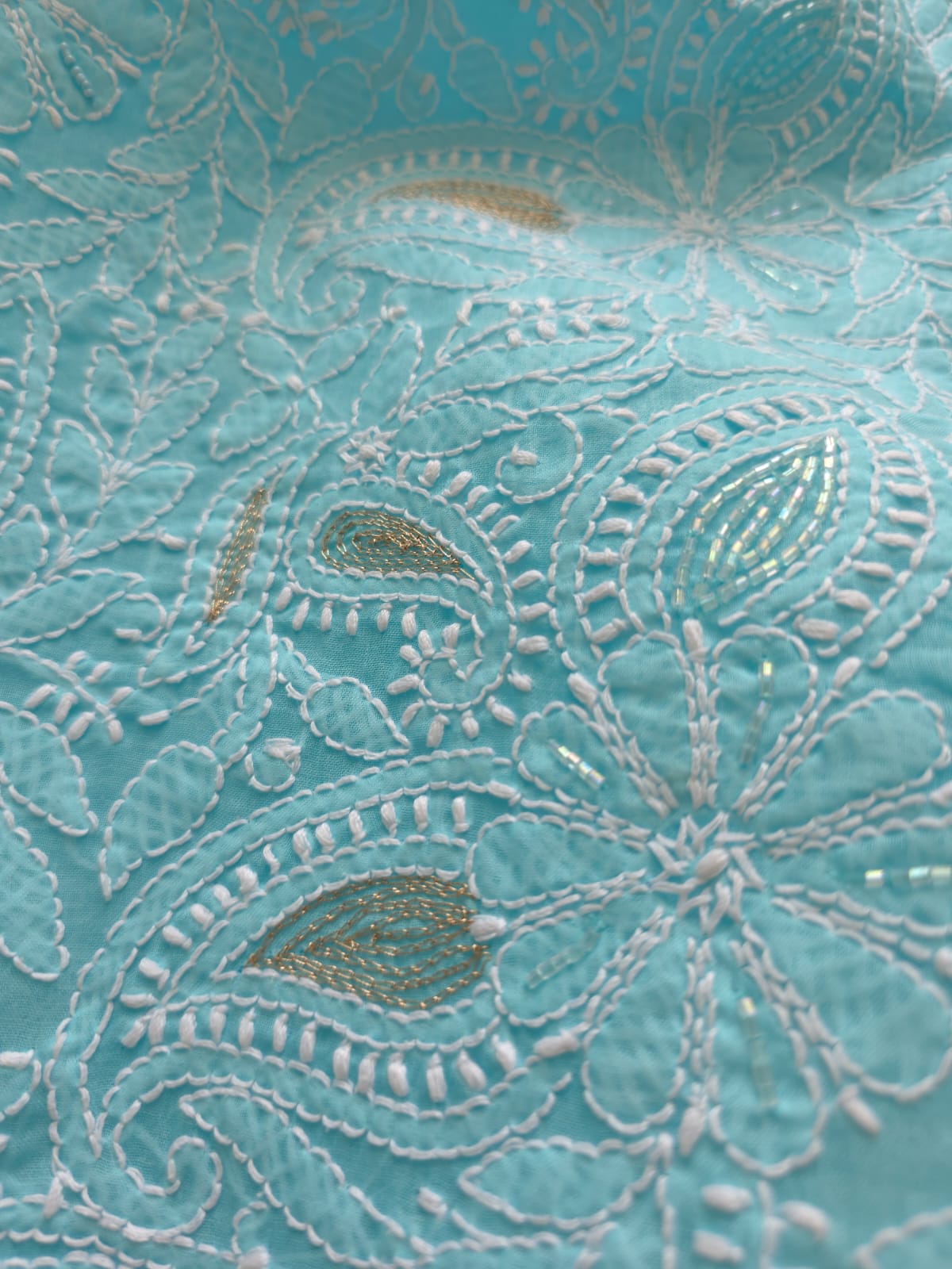 Sea Blue cotton Full suit with fine handwork adorned with Embellishments